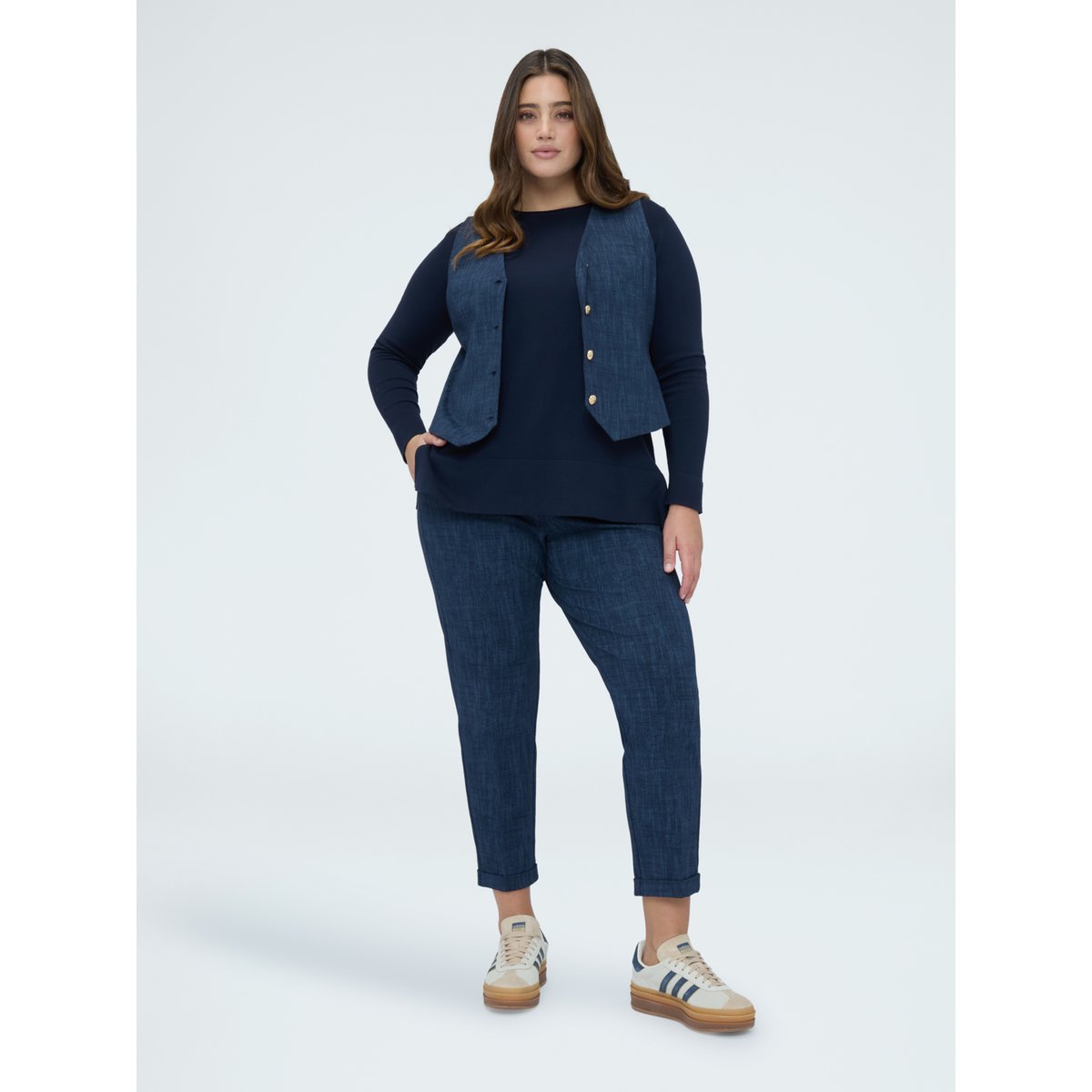 Gilet en Point de Milan avec boutons bleu, FIORELLA RUBINO