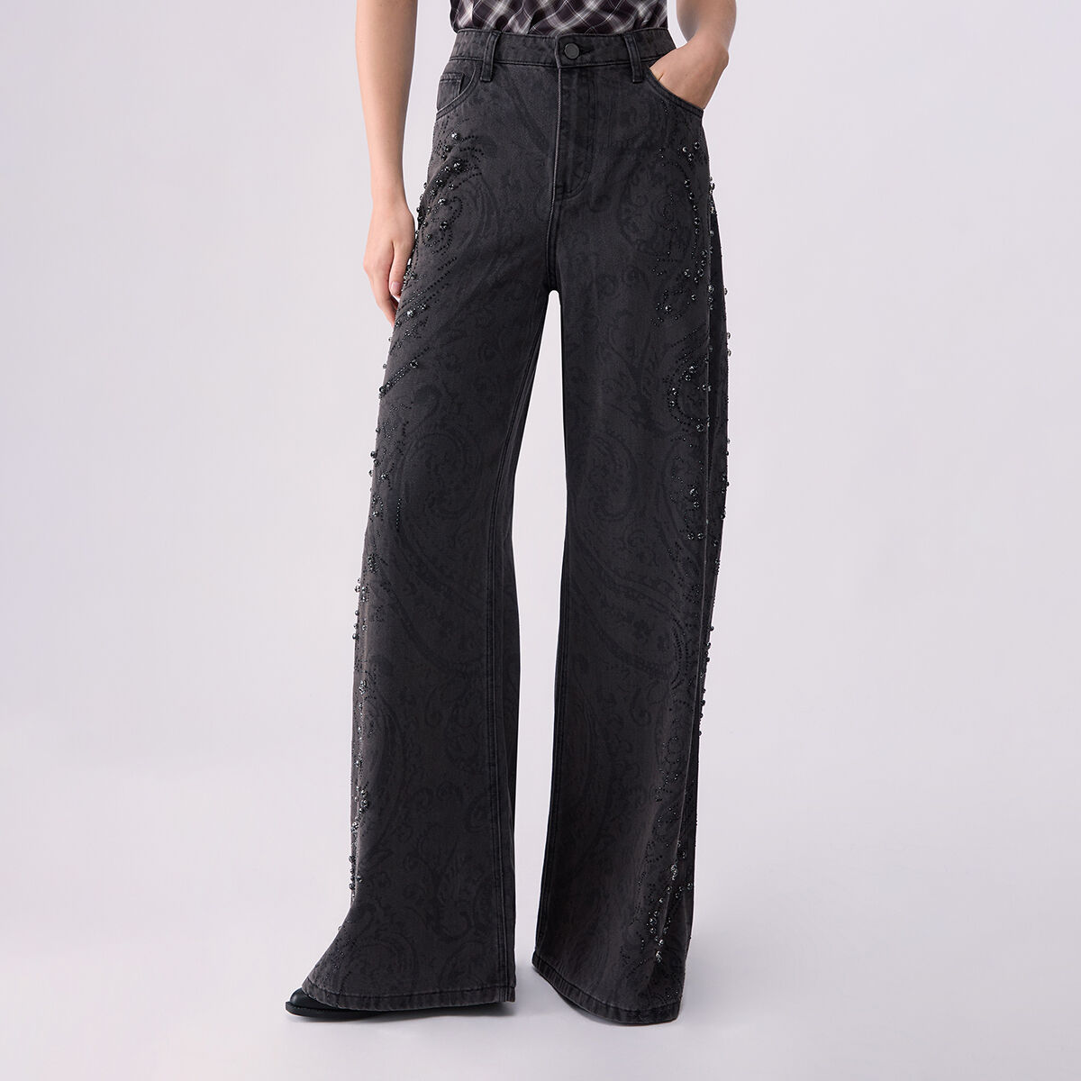Jean évasé orné de médaillons denim noir, LIU JO