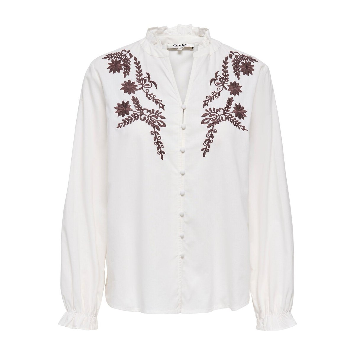 Chemisier avec broderies col mao blanc, ONLY