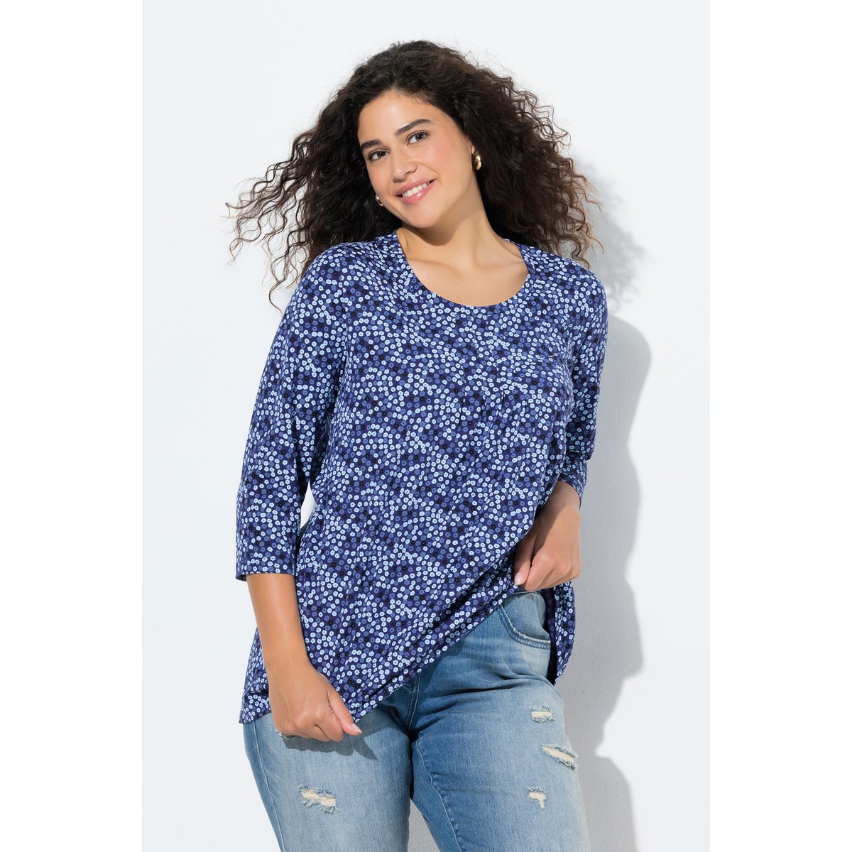 T-shirt motif à fleurs bleu foncé, ULLA POPKEN