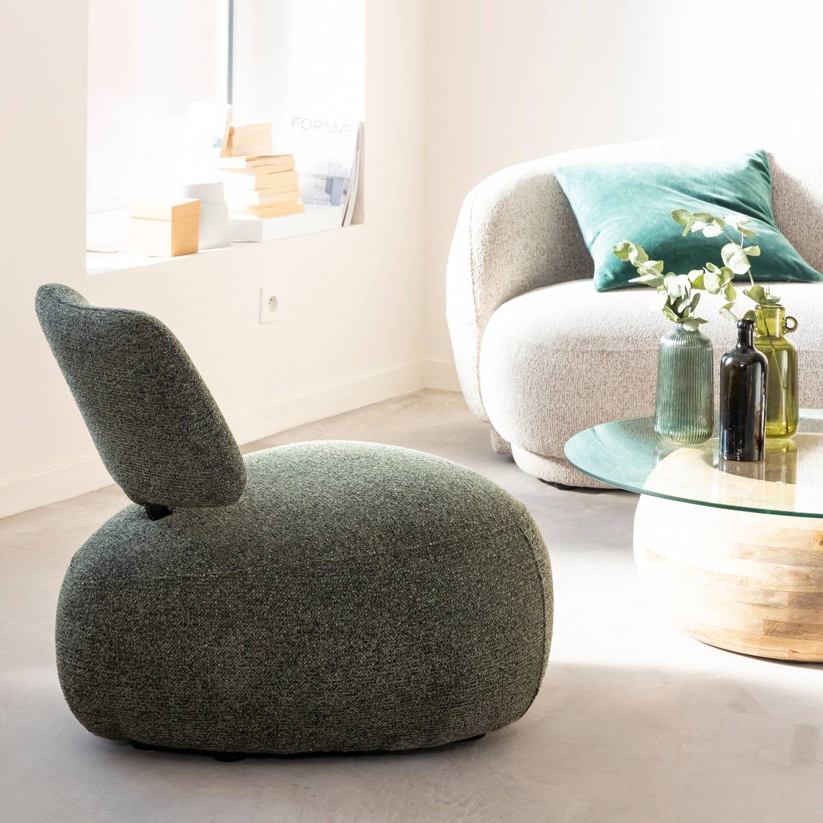 Fauteuil en tissu bouclette TÉRÉSIA vert, MADE IN MEUBLES 