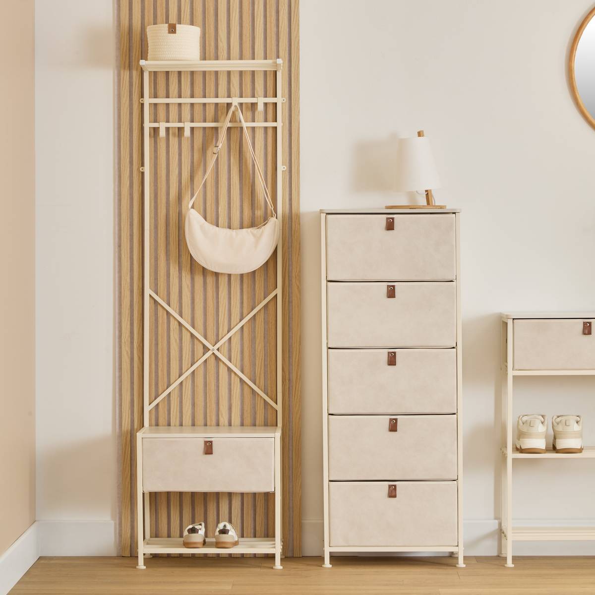 Dressing 4 patères avec 1 tiroir en acier et MDF TISSA beige, 5FIVE SIMPLY SMART