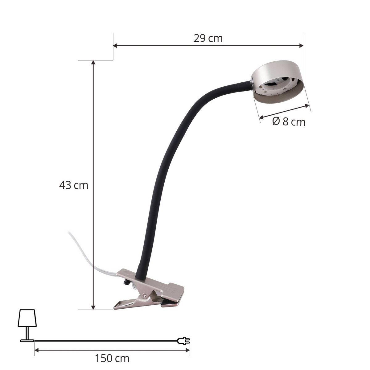 Lampe à pince en métal moderne, Jyla nickel mat, noir, LINDBY