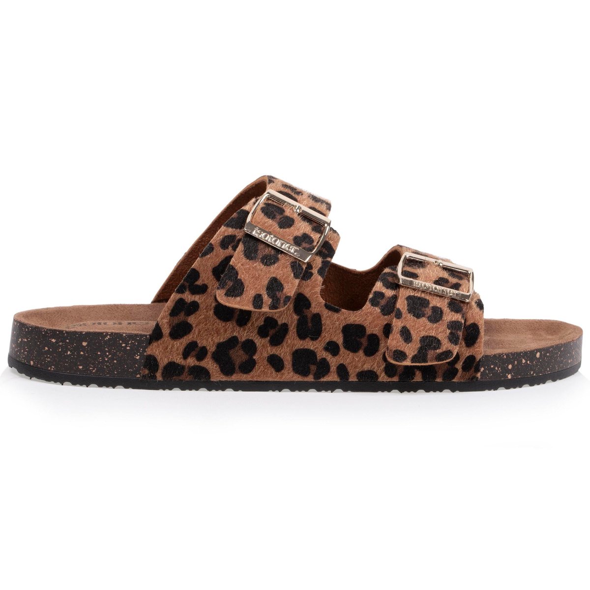 Sandales à doubles bride, semelle intérieur patch talon ultra confortables marron léopard, ISOTONER