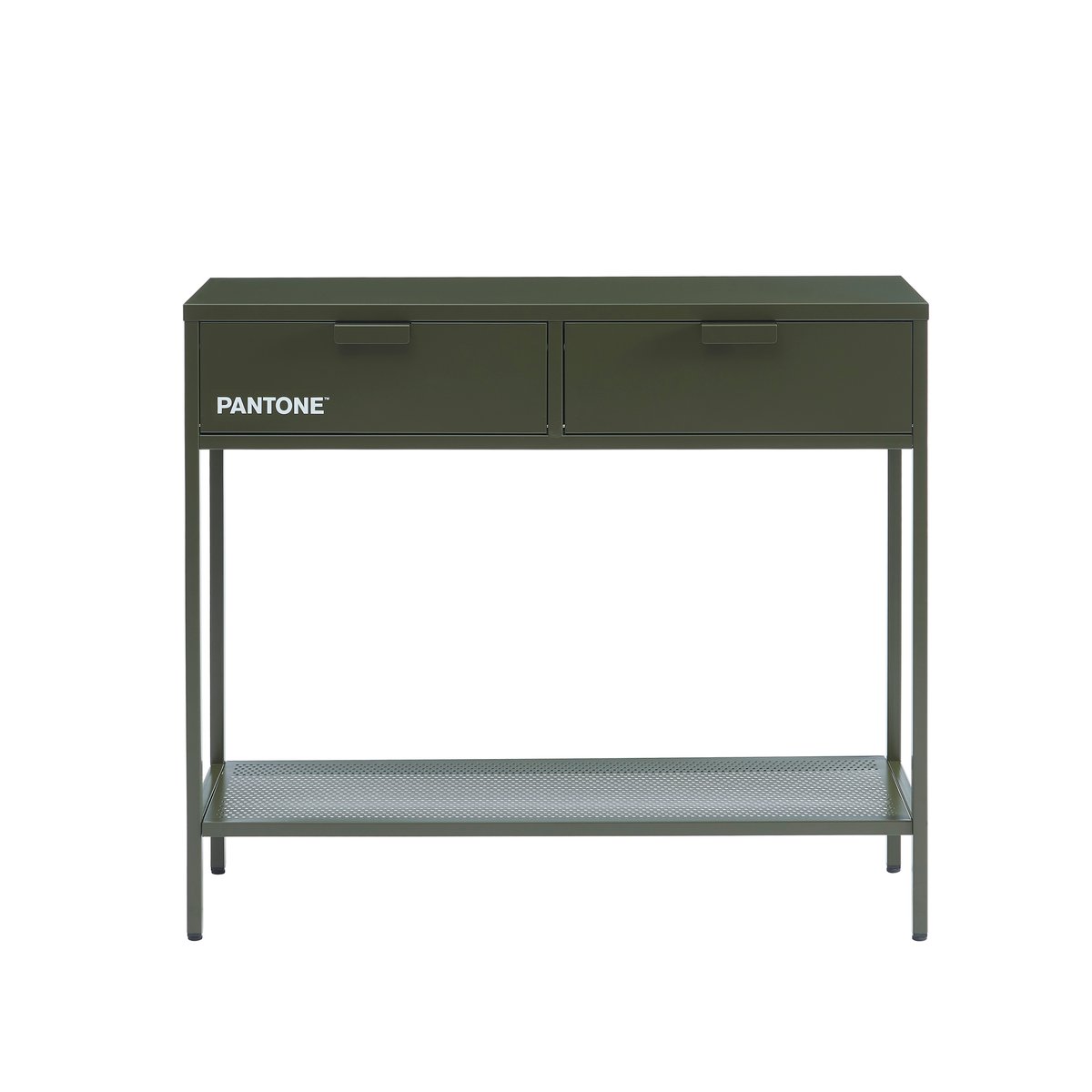Console en acier vert olive foncé, PANTONE