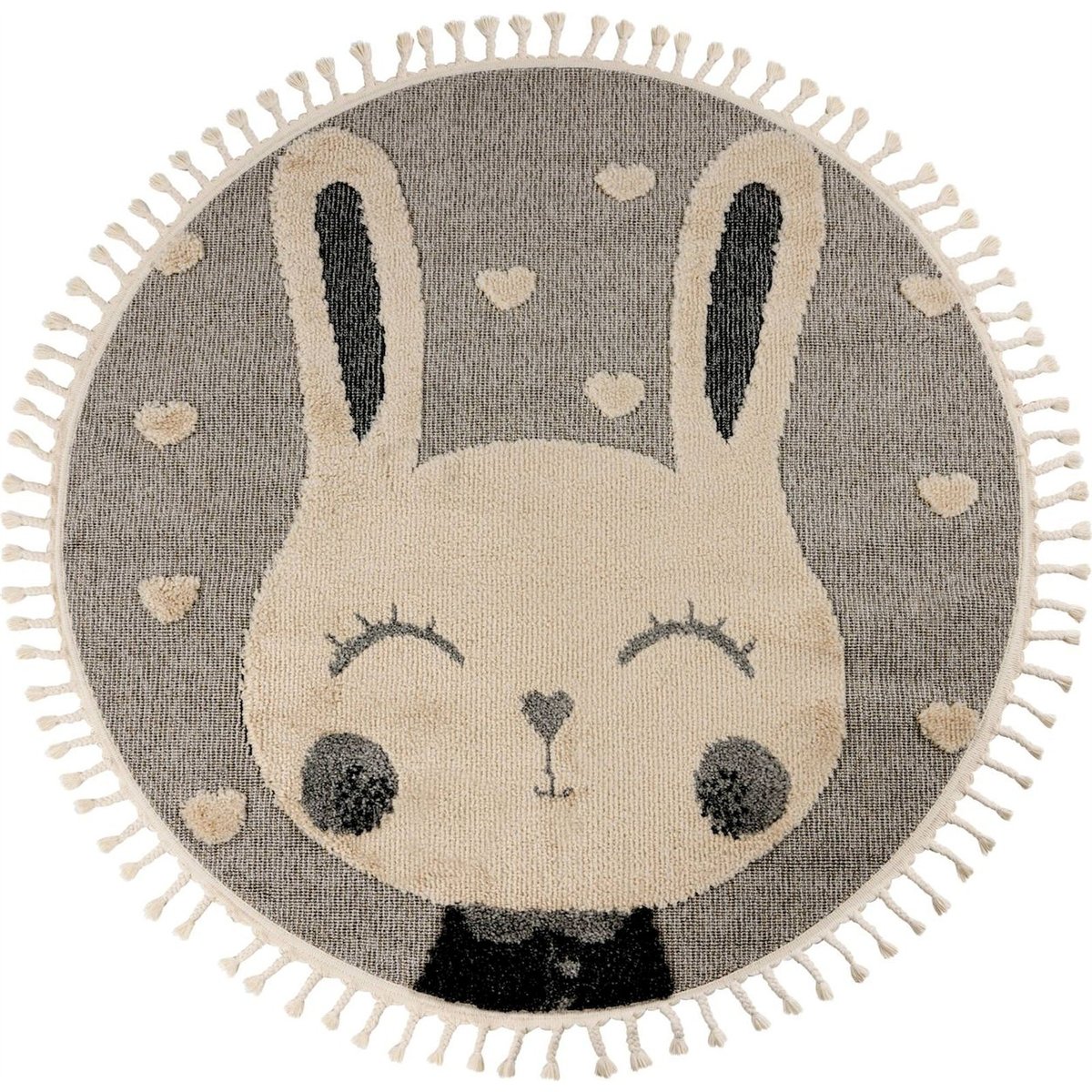 Tapis rond enfant motif lapin, Dos en jute gris clair et beige lapin, ARTE ESPINA
