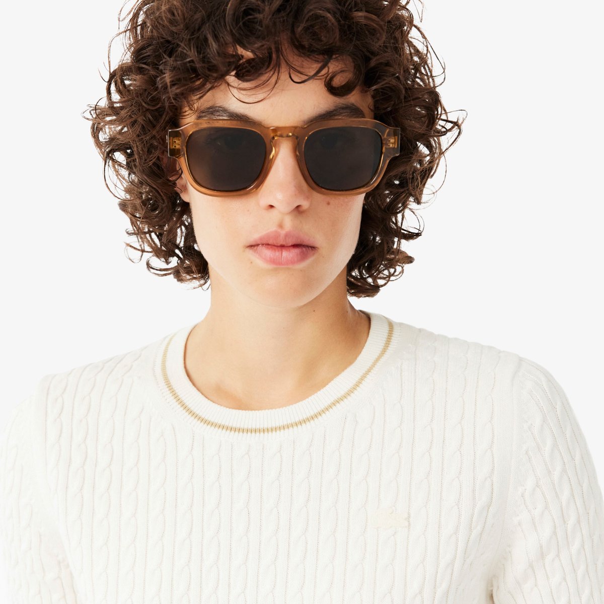 Pull manches courtes maille torsadée blanc-70v, LACOSTE