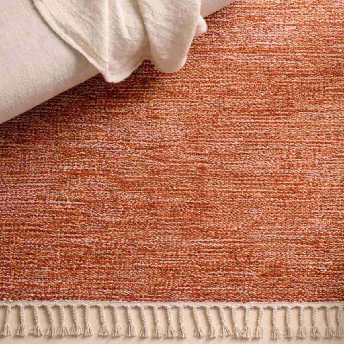 Tapis en coton à franges 60x90cm rouge, ORNAMI