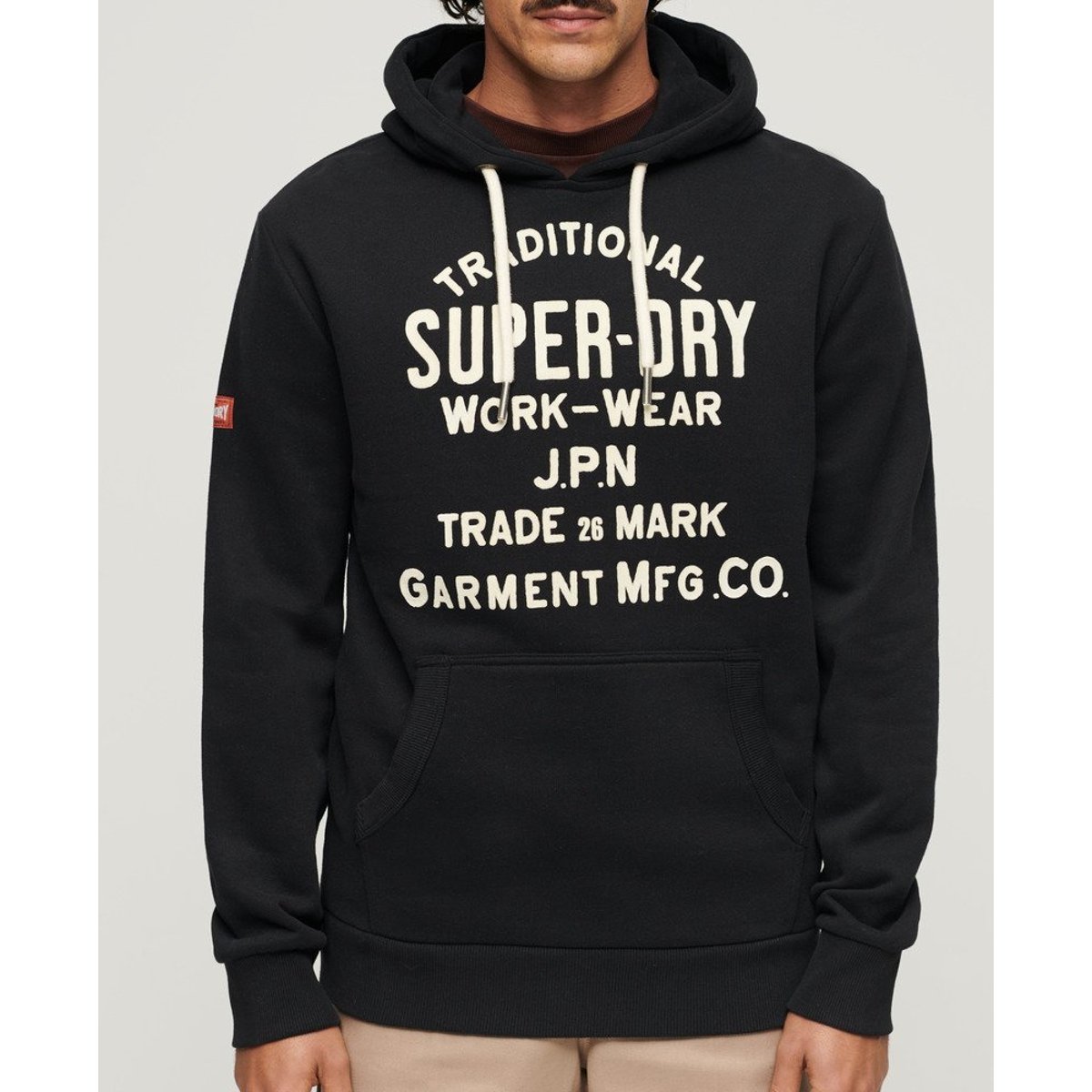 Sweat à capuche et motif floqué Workwear noir nero chiné, SUPERDRY