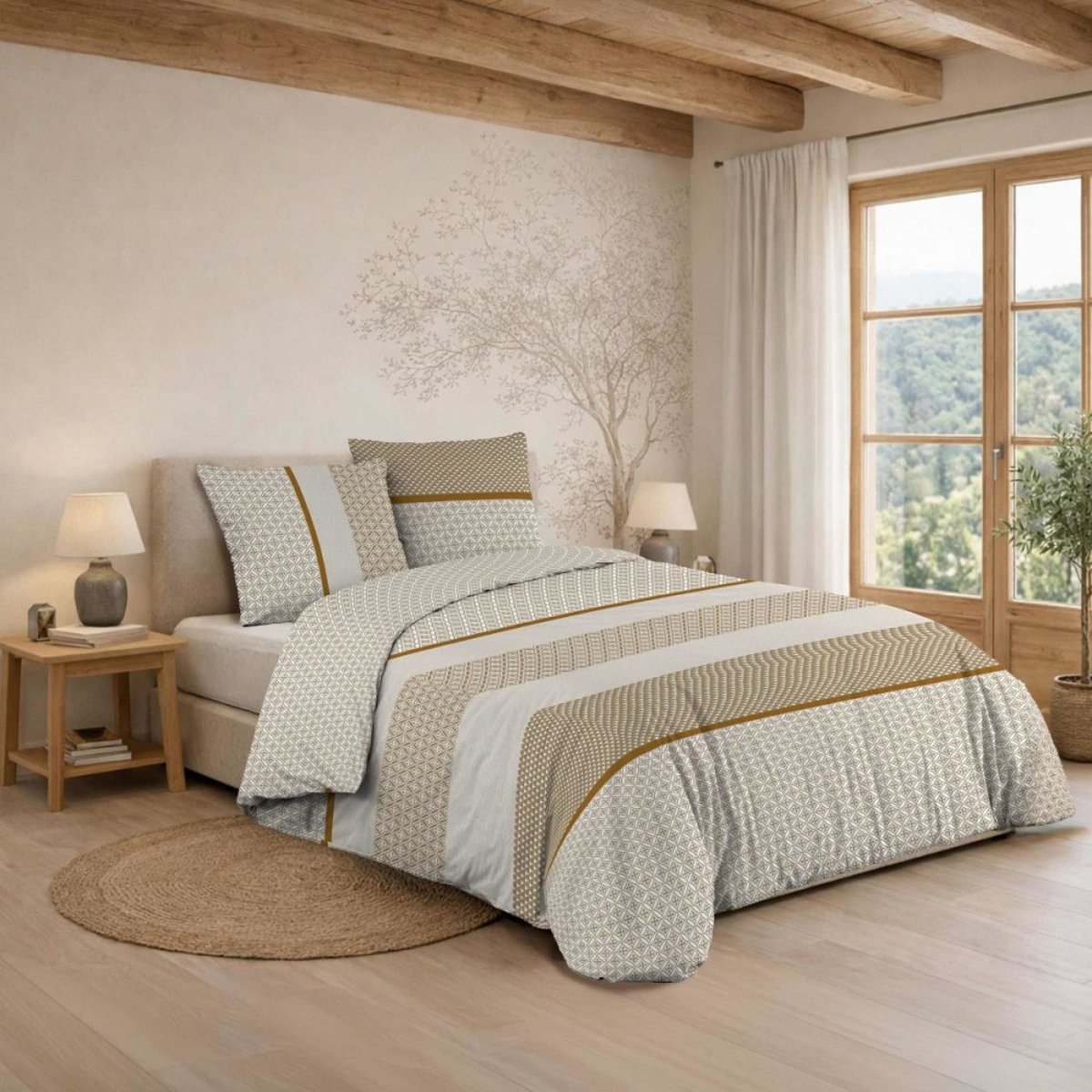Housse de couette 240x220 + 2 taies 100% coton MEIKO beige, DECORATIE