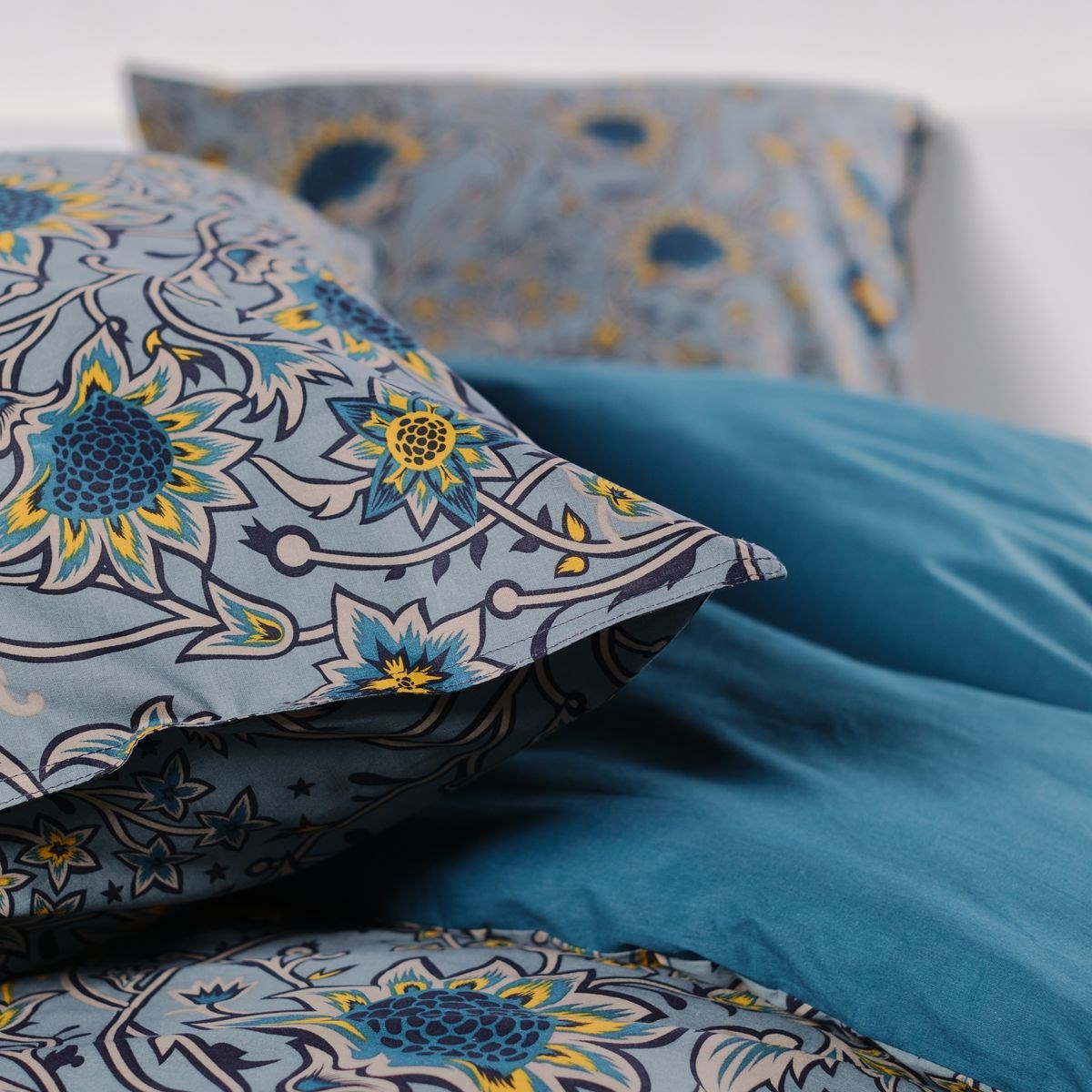 Parure de lit imprimé floral coton SUNSHINE ROMY bleu, TODAY
