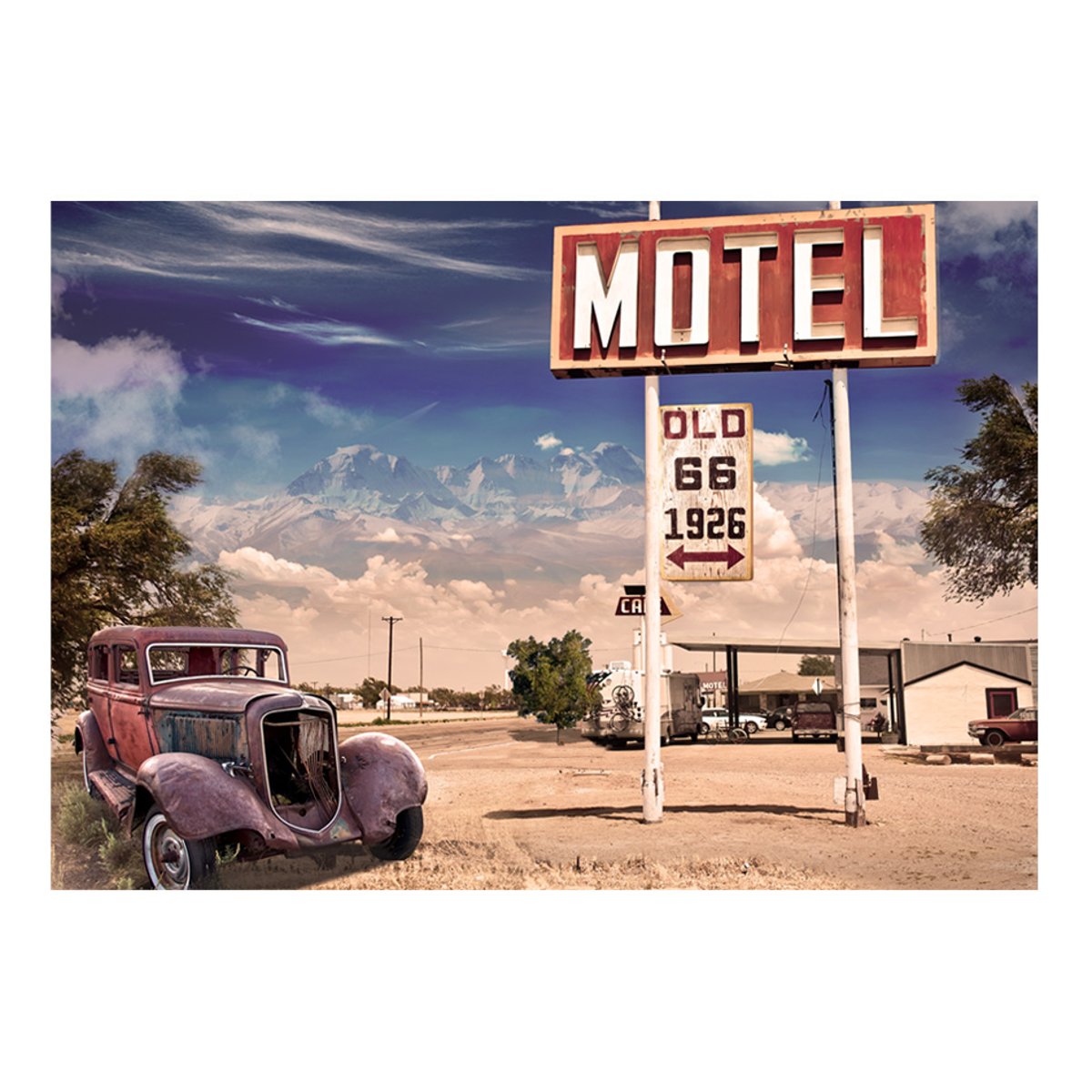 Papier peint intissé panoramique Vintage et Retro Old motel rouge, EDEN