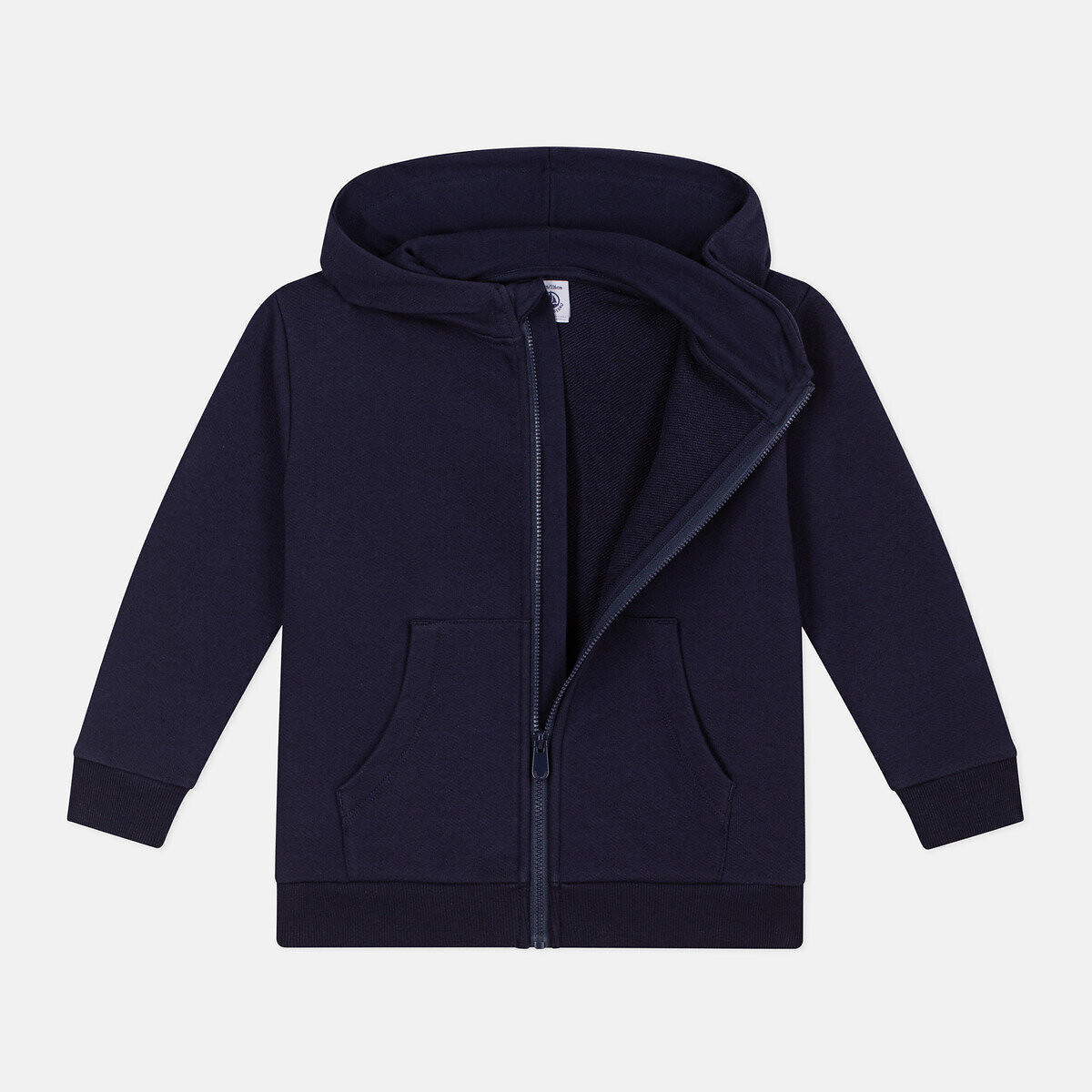 Sweat zippé à capuche en molleton bleu marine, PETIT BATEAU