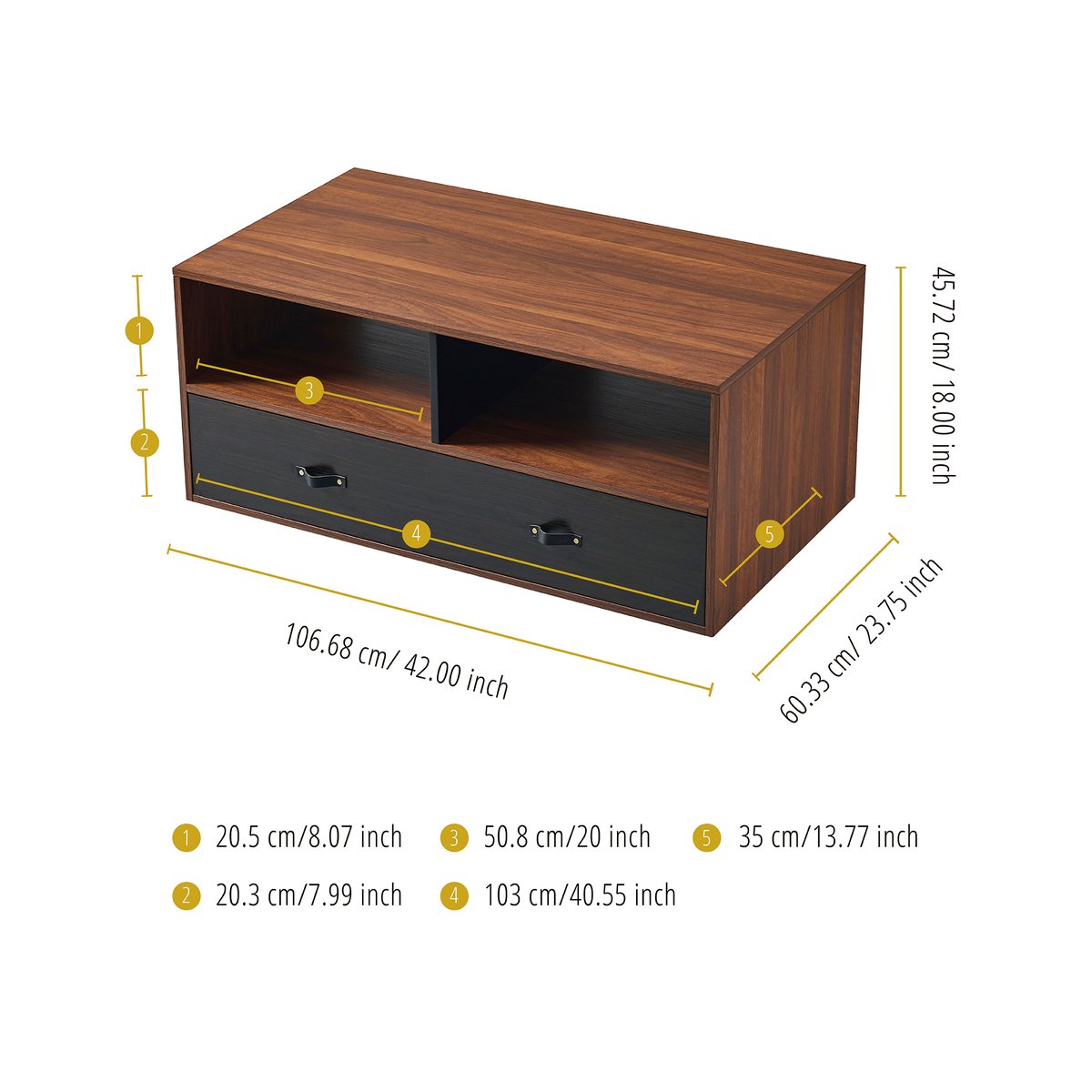 Table Basse Salon Bois Poignée Cuir PU HENRY marron, TEAMSON HOME
