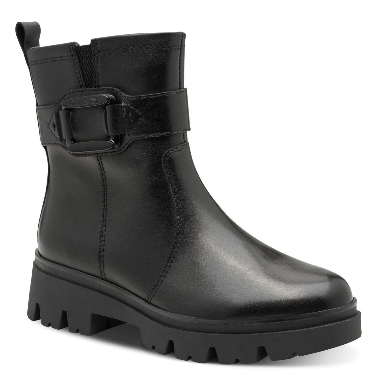Bottine en cuir noir nappa, TAMARIS