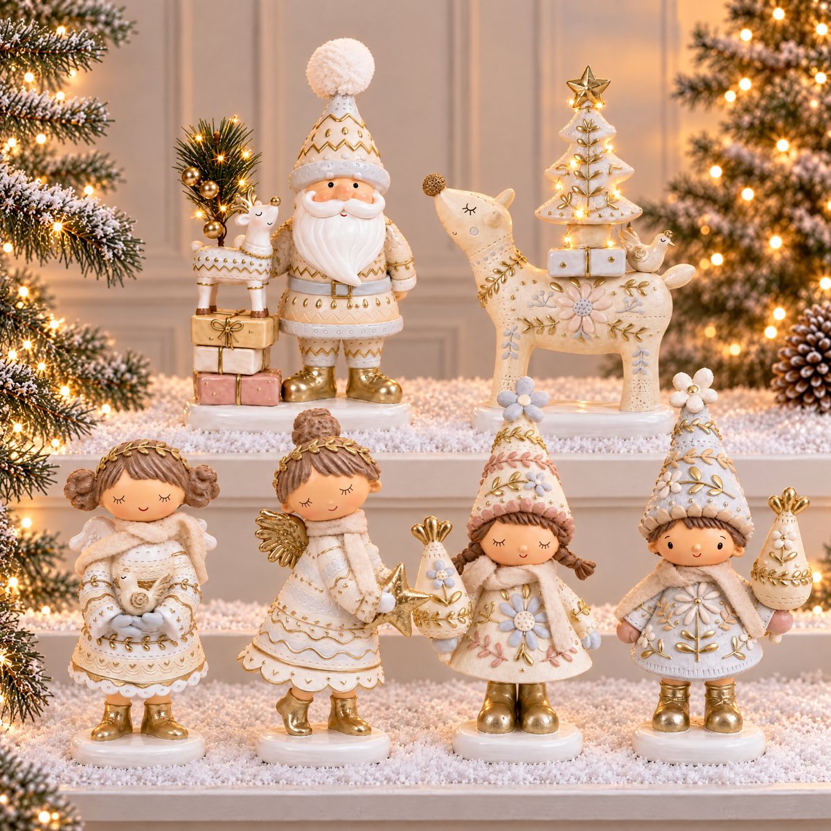 Figurine ange à l'oiseau de noël décorative artificielle H19 ELFIE beige, SIA