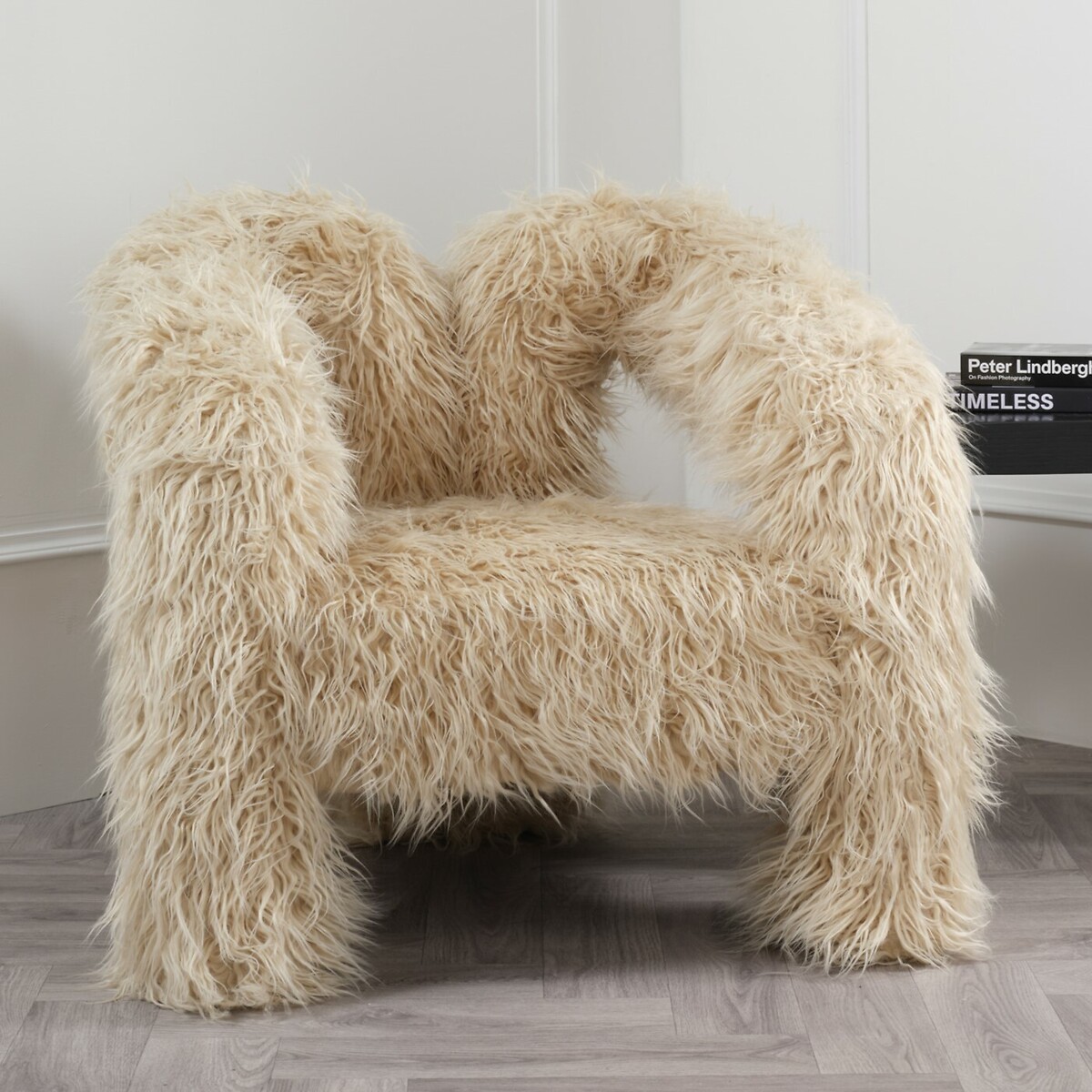 Katrin Faux Fur Sculptural Accent Chair ivory, SO'HOME