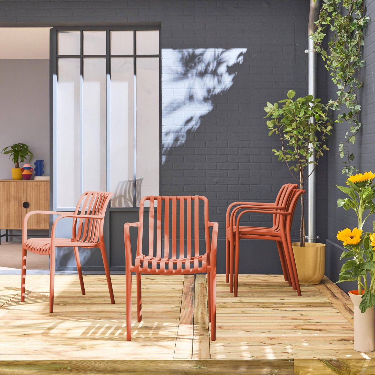 Fauteuil de jardin plastique (lot de 4) AGATHE FAUTEUILS terracotta, SWEEEK