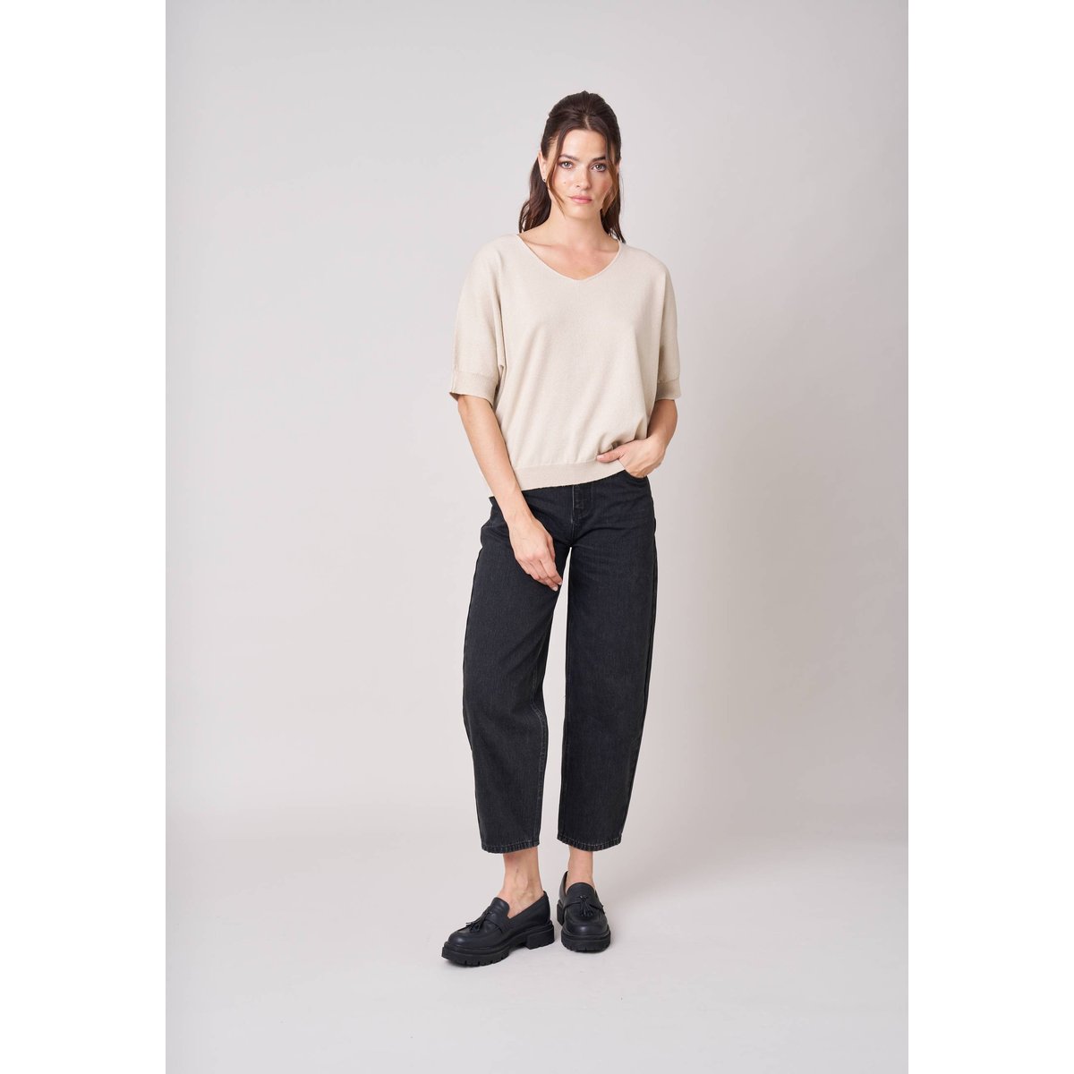 Pull femme effet brillant ZOFIA beige, DEELUXE