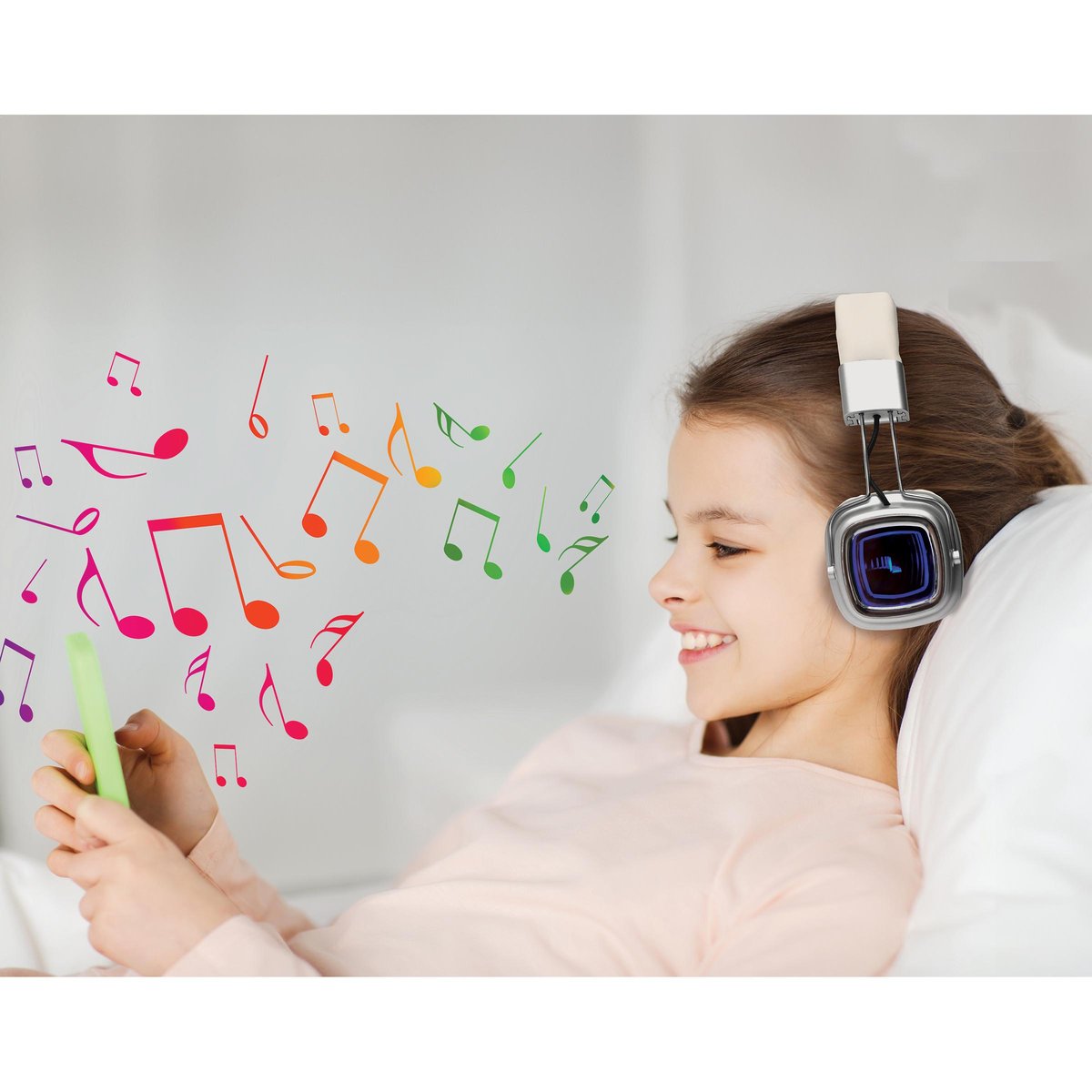 Casque pliable Bluetooth® et filaire avec un design miroir et lumière infinie couleur unique, LEXIBOOK