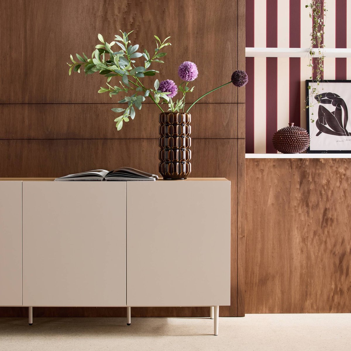Buffet décor bois piétement métal 3 portes 150cm ASHTON gris, SWEEEK
