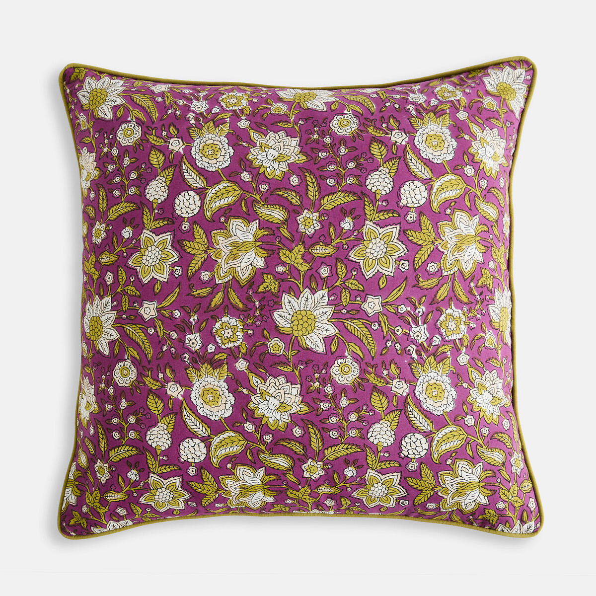 Housse de coussin, en coton imprimé block-print, SHANDIRA violet/rose, LA REDOUTE INTERIEURS
