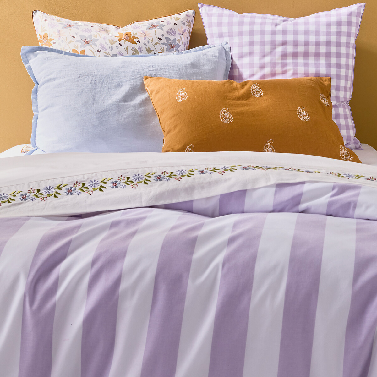 Tamori Violet Cotton Duvet Cover striped, LA REDOUTE INTERIEURS