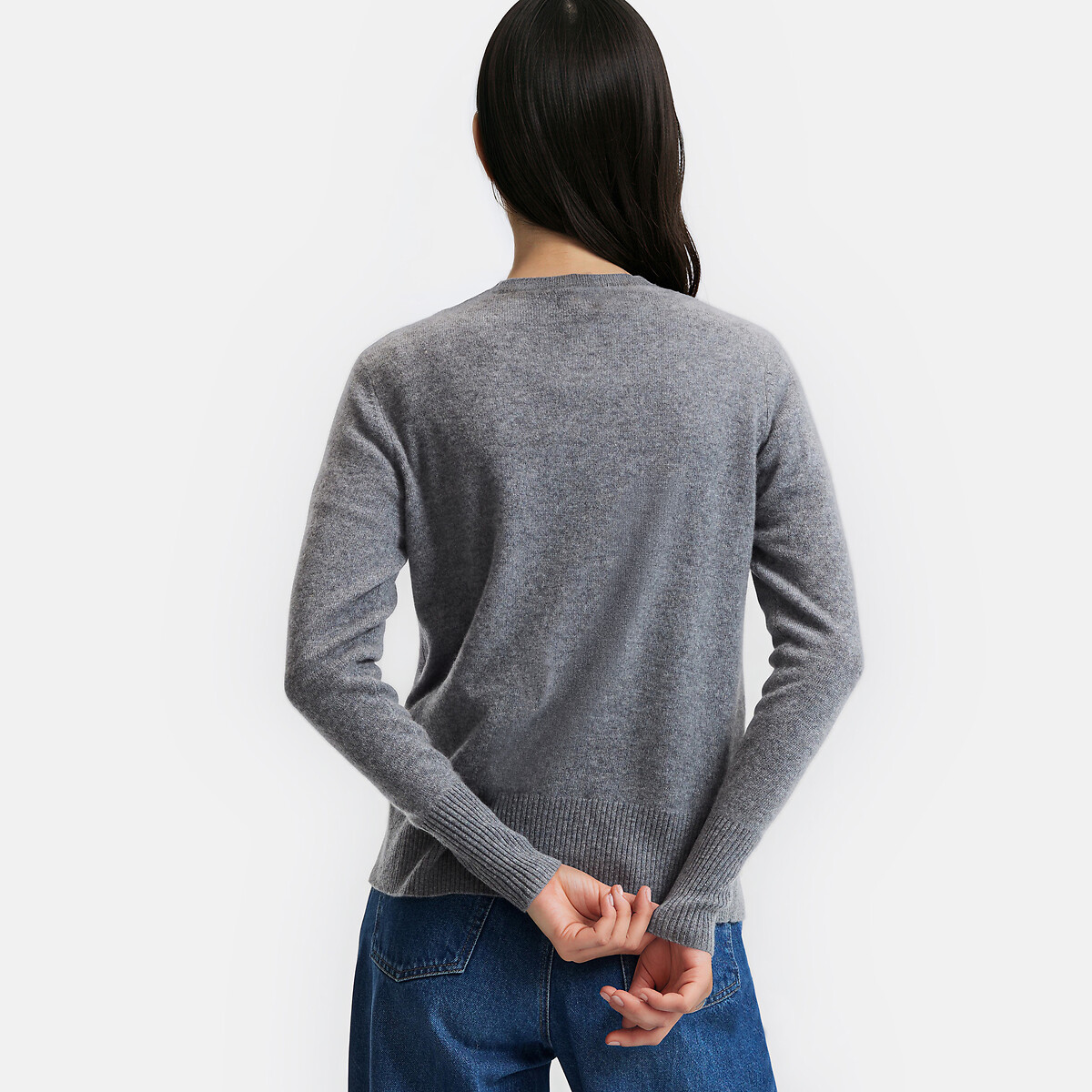Pull col rond fine maille en cachemire gris chiné, LA REDOUTE COLLECTIONS
