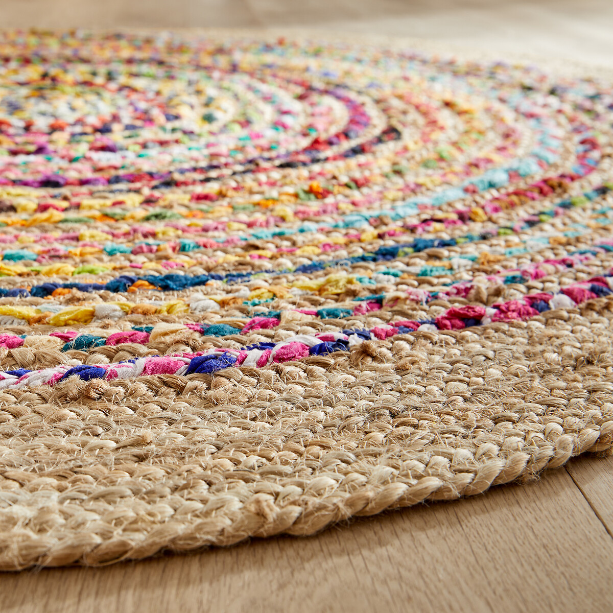 Jaco 150cm Diameter Colourful Round Jute & Cotton Rug multi-coloured, AM.PM