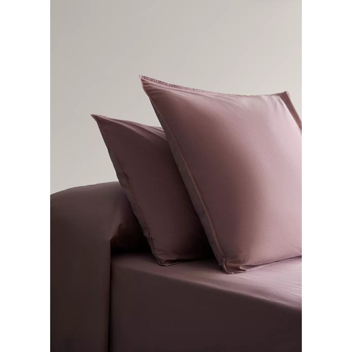 Deux taies d'oreiller double surpiqûre 300 fils coton 50x75 cm rose pâle, MANGO HOME
