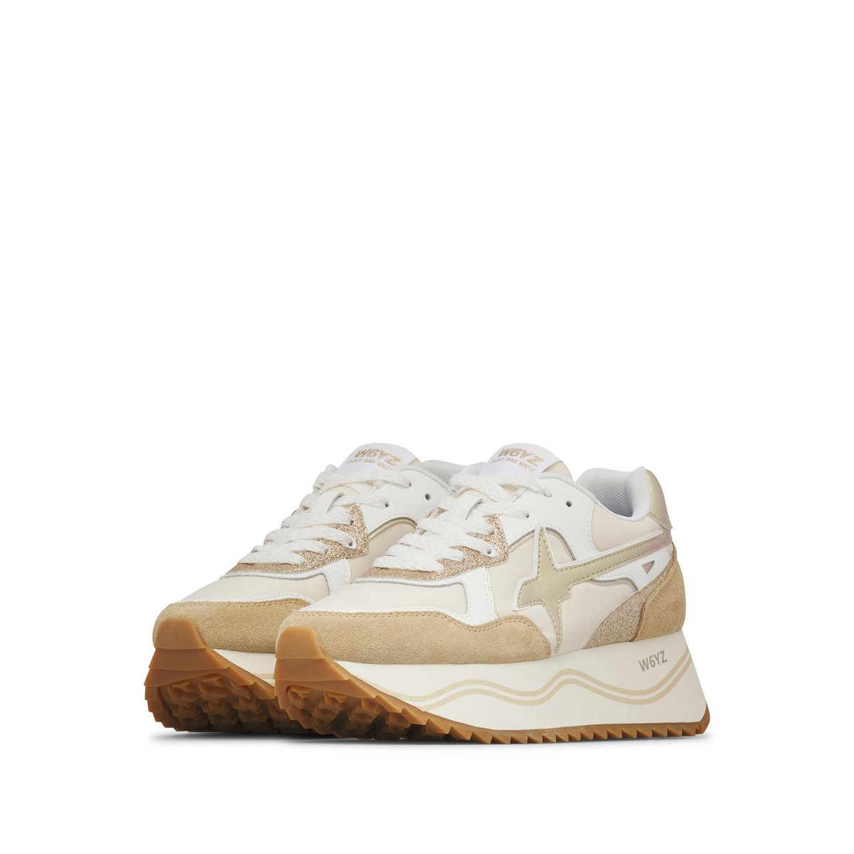 Sneakers en daim et tissu technique DEVA W. beige-blanc, W6YZ