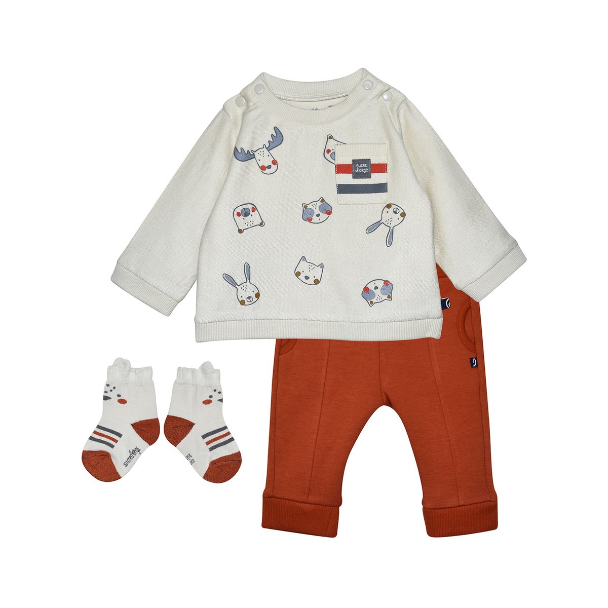Ensemble t-shirt pantalon chaussettes pablo beige, SUCRE D'ORGE