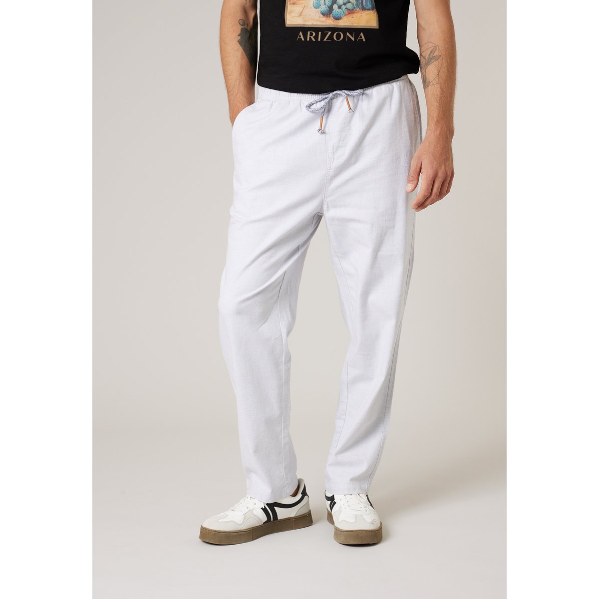 Pantalon loose homme en coton et lin MARIN light grey, DEELUXE