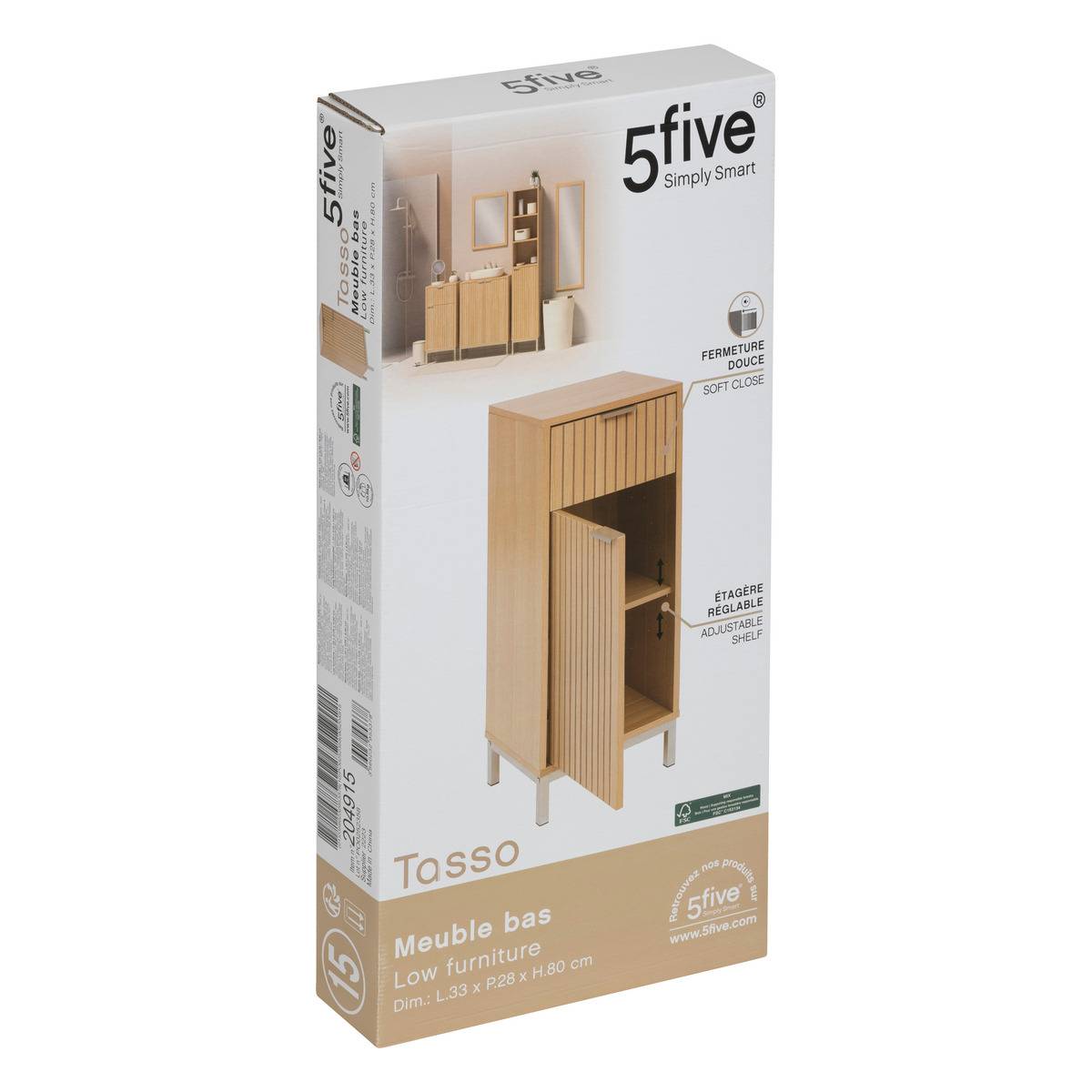 Meuble bas bois rainuré TASSO beige, 5FIVE SIMPLY SMART