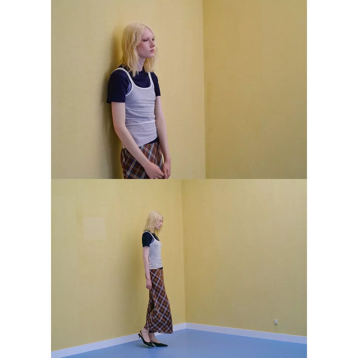 Jupe midi carreaux marron, MANGO