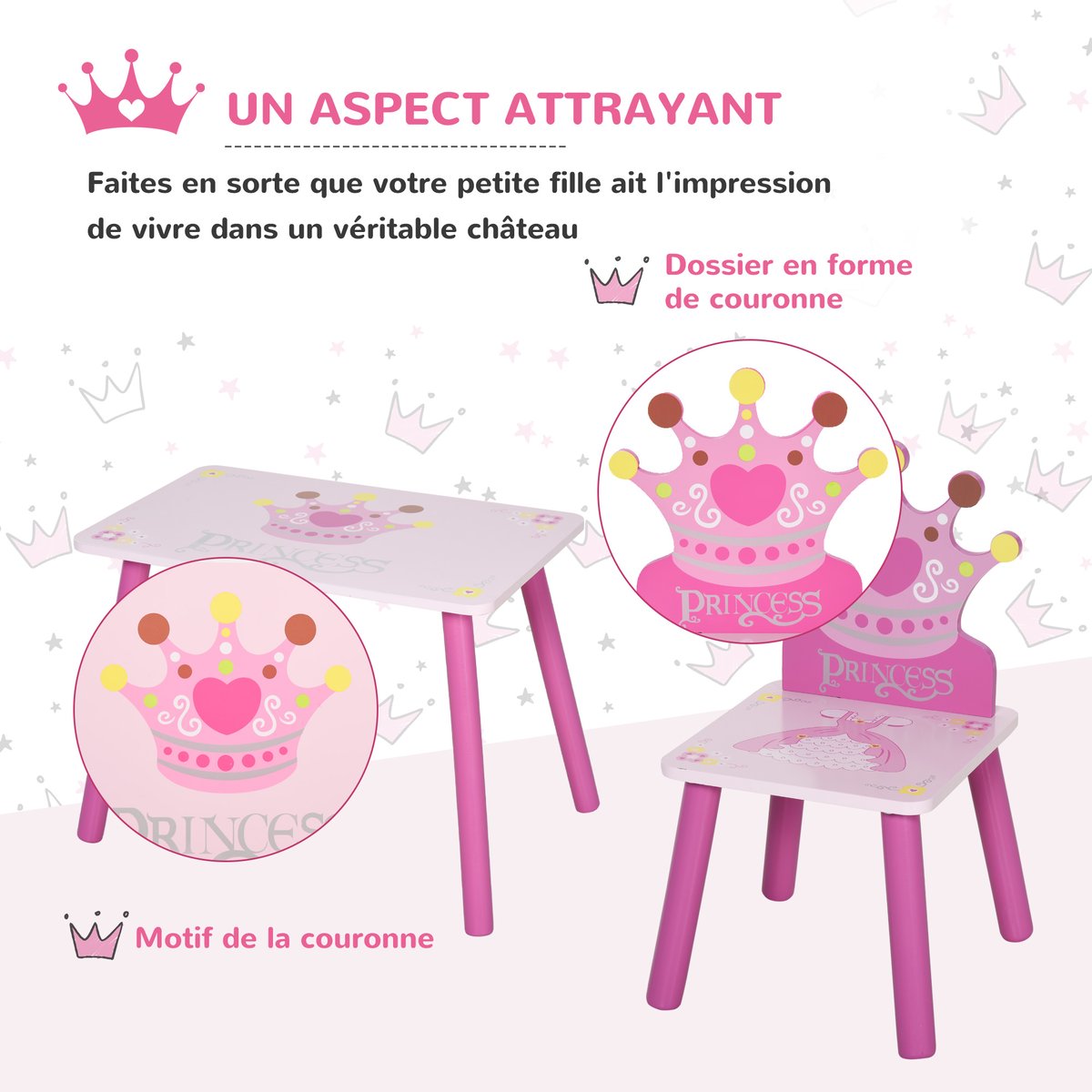 Ensemble table et chaises pour enfants MDF rose, HOMCOM