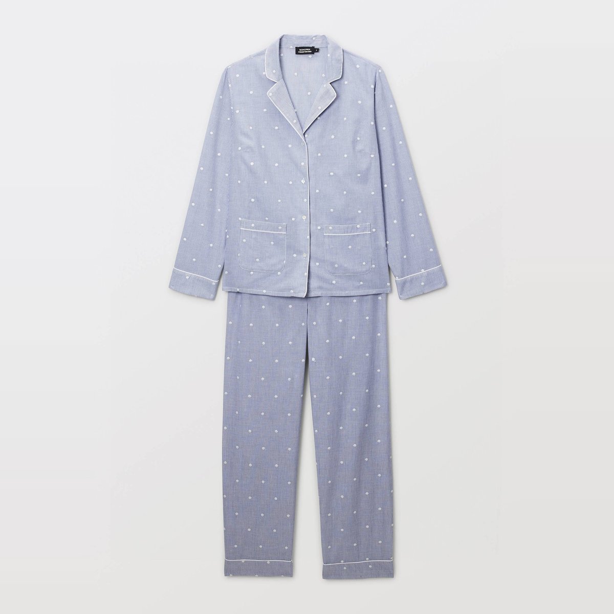 Pyjama long à rayures et pois brodés en coton BIO GOTS marine, MONOPRIX