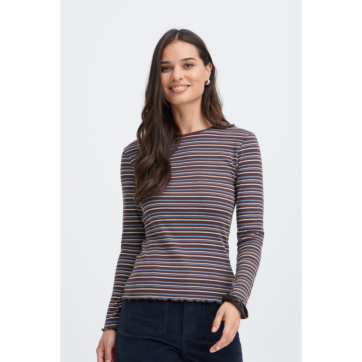 Á manches longues marron java/stripe, B.YOUNG