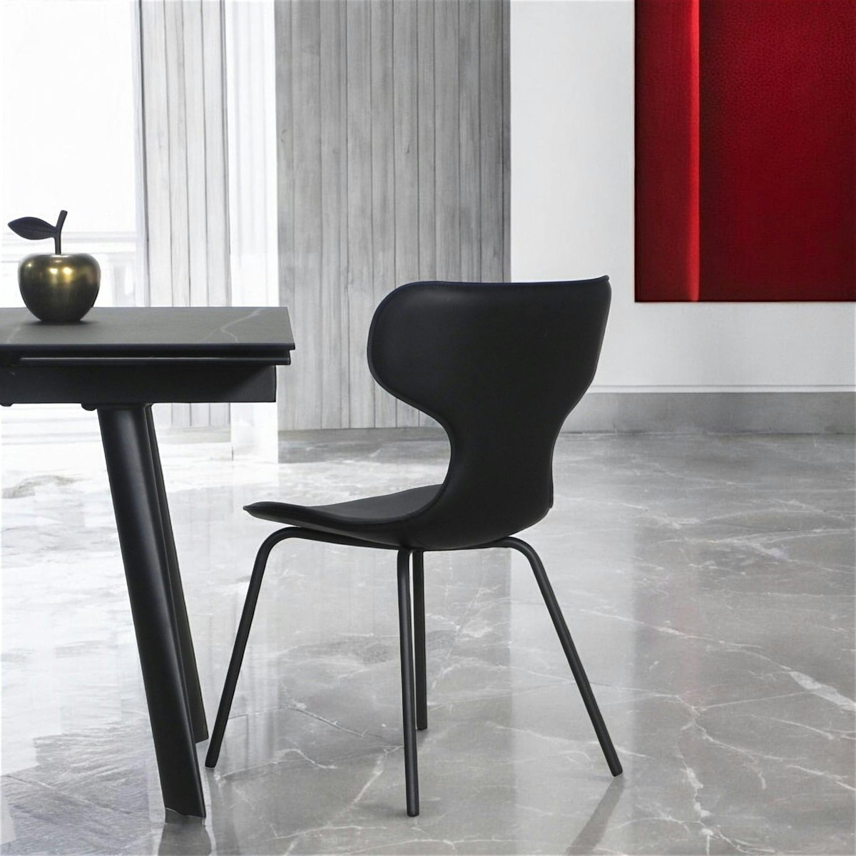 Chaise noire avec dossier en T, revêtement nettoyable (lot de 2) LOMBARDIE noir, PIER IMPORT