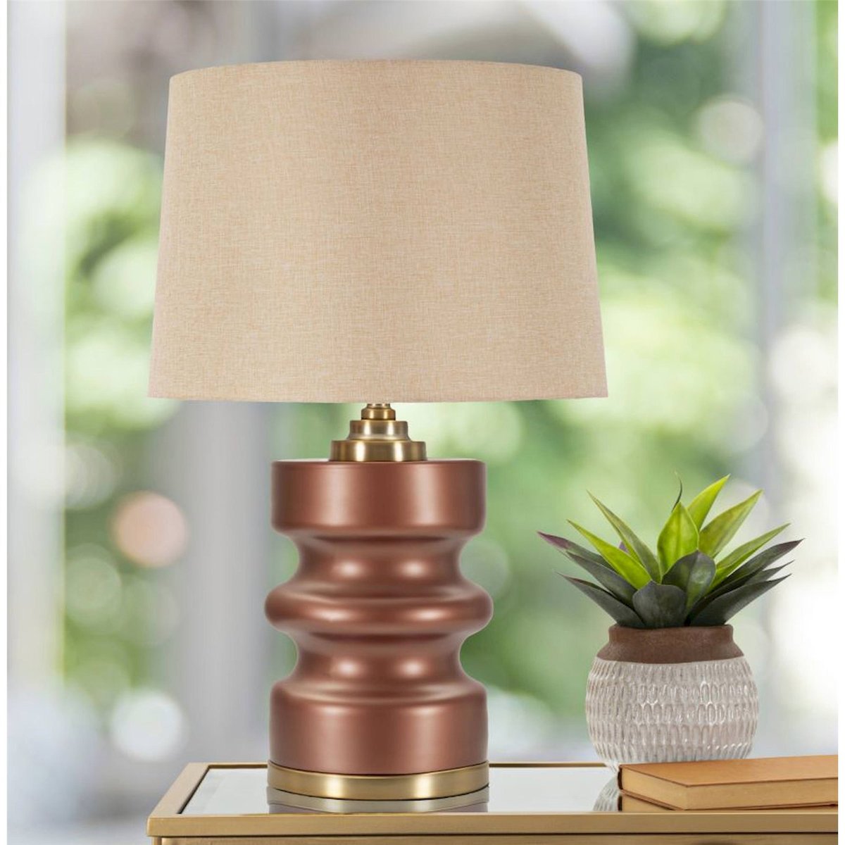 Lampe à poser pied ondulé en verre GLAM marron et or, RECOLLECTION
