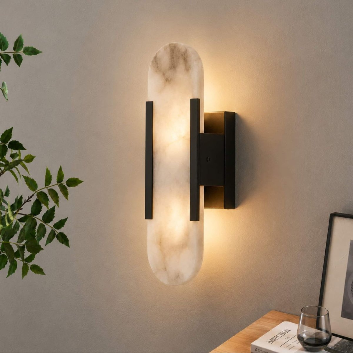 Applique LED marbre opale naturel - ENOLA noir et blanc, KOSILUM
