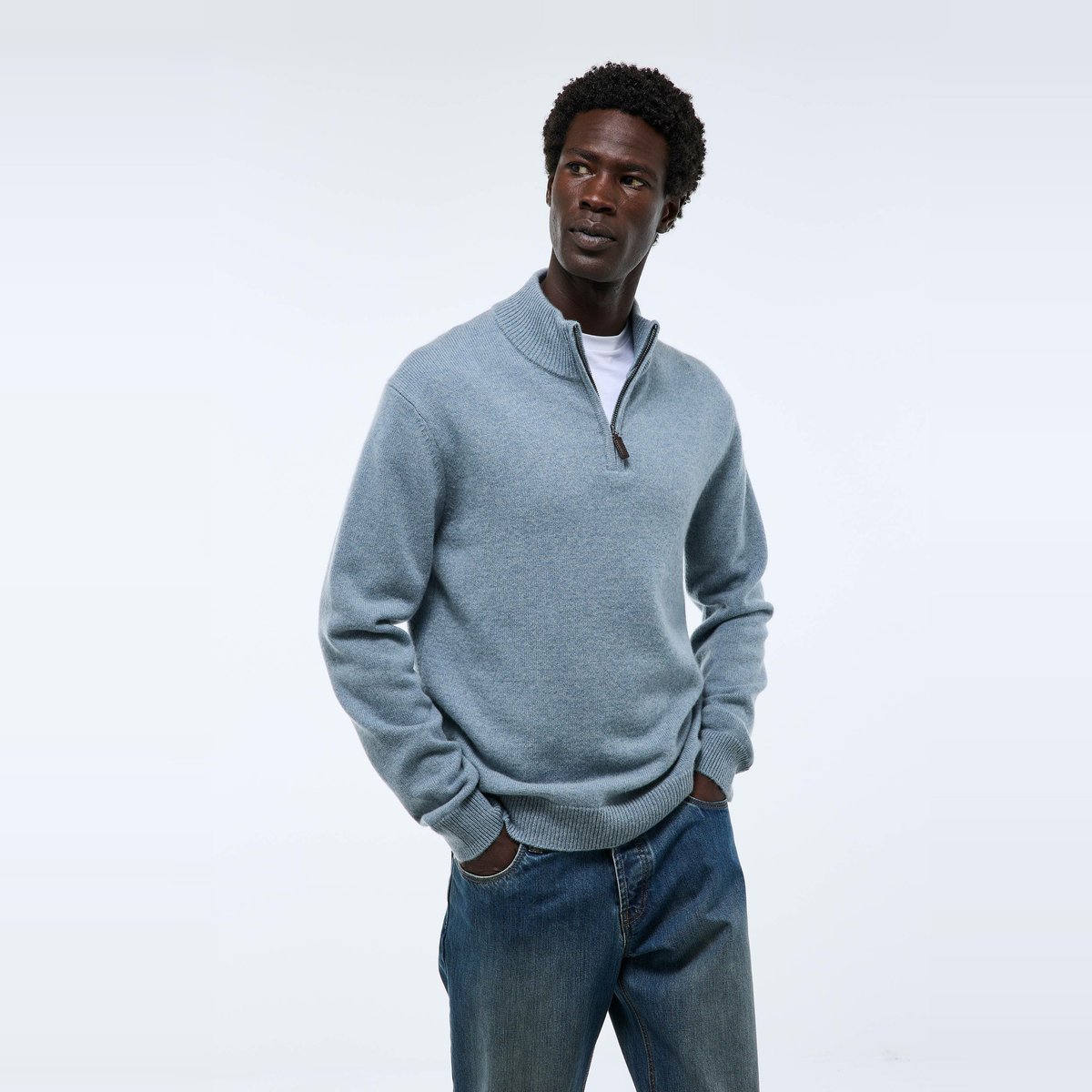 Pull col camionneur en cachemire fog, MONOPRIX
