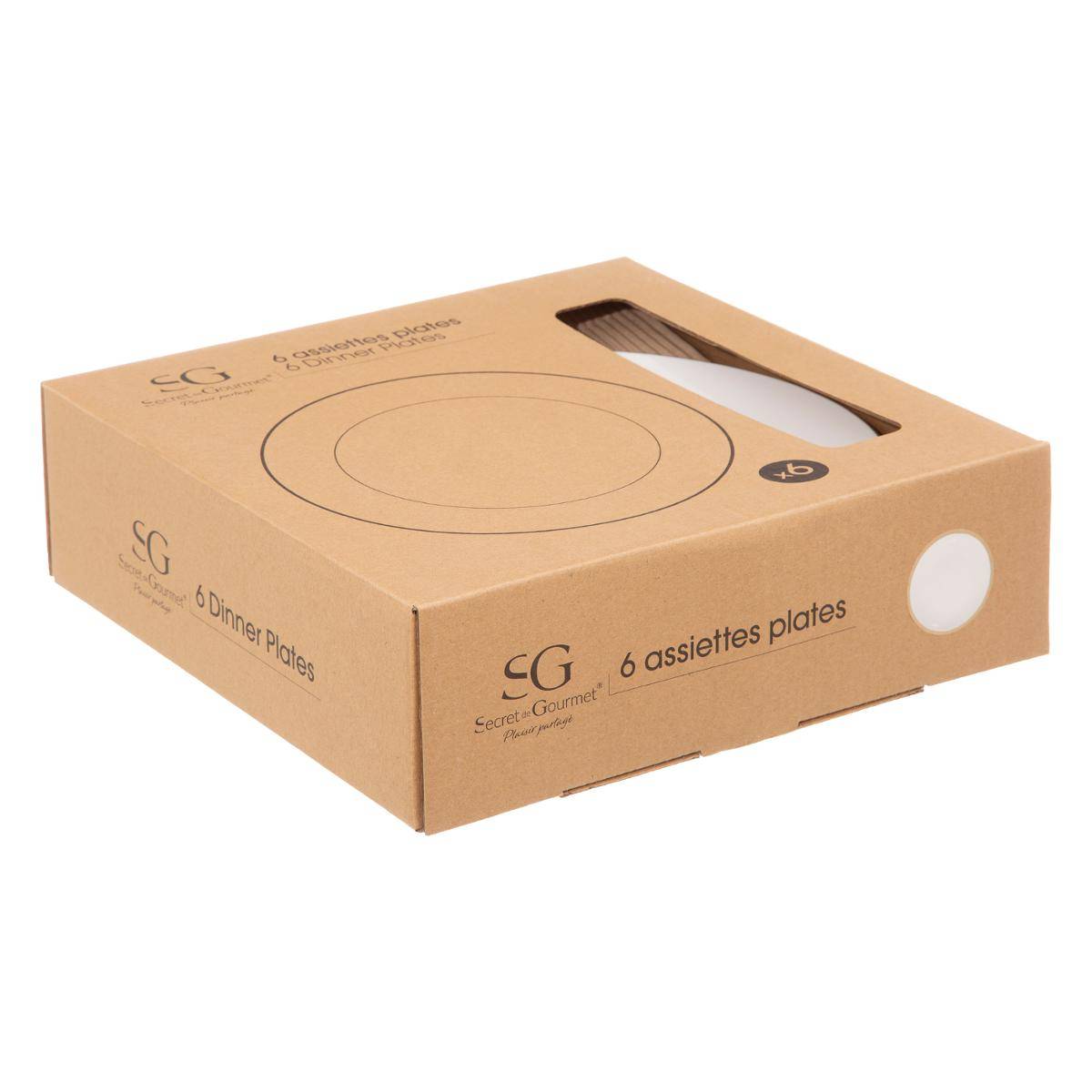 Lot de 6 assiettes plates en céramique PETIT SALON blanc, SECRET DE GOURMET