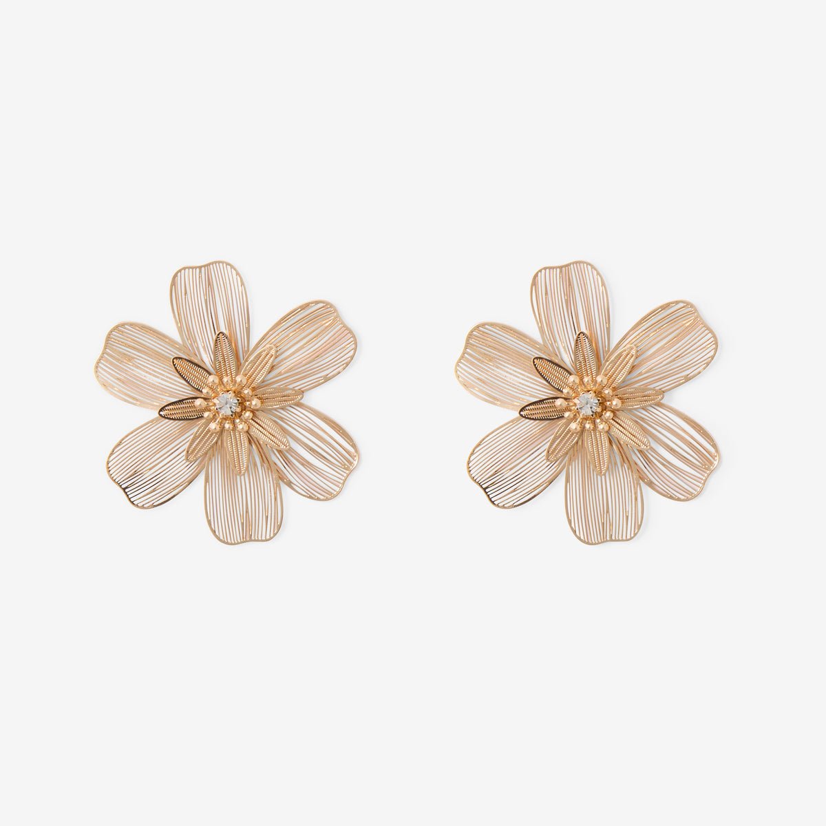 Grandes boucles d'oreilles fleurs en filigrane dorées doré, BALABOOSTE