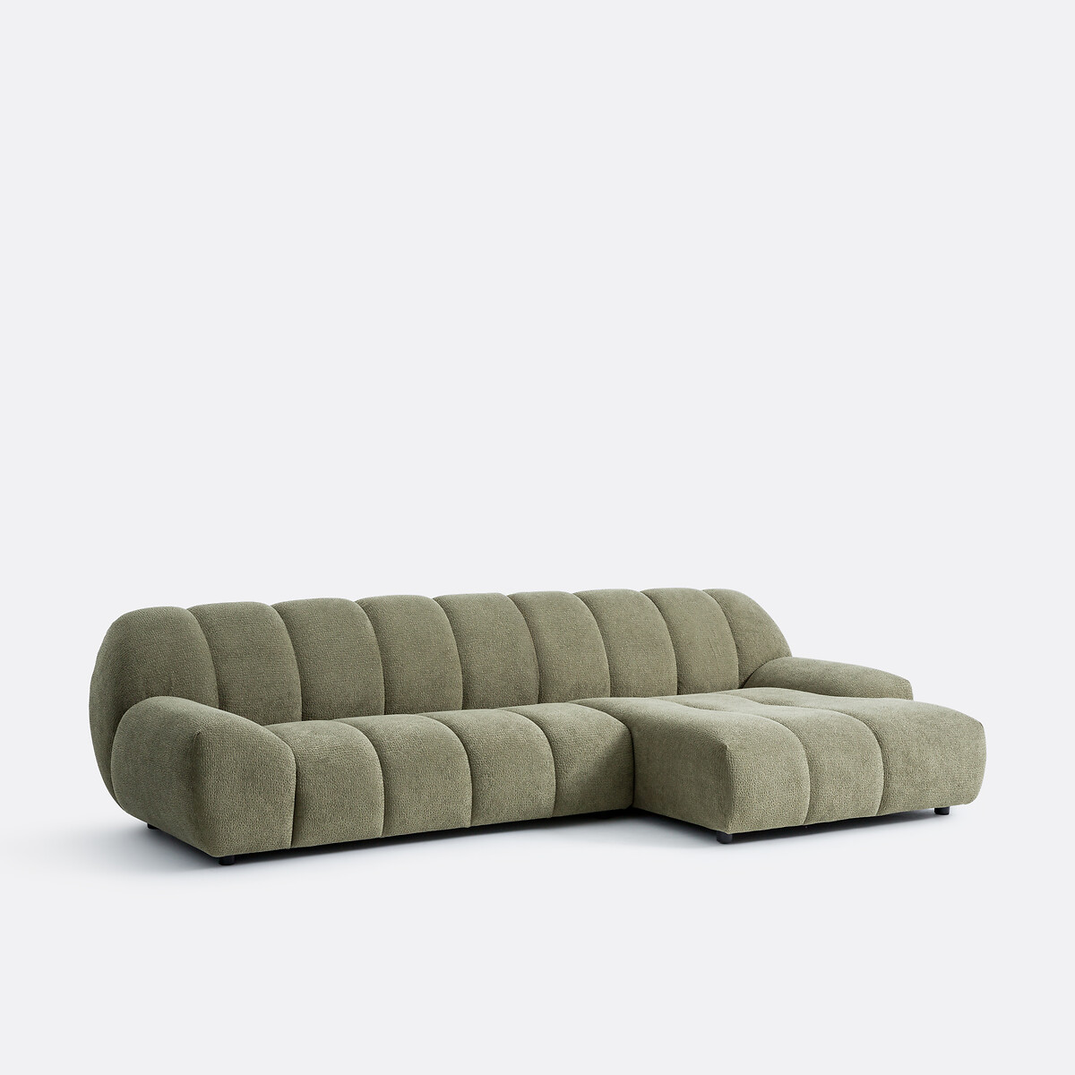 Canapé d'angle droit, 4 places, en tissu relief, NURIA vert kaki, LA REDOUTE INTERIEURS