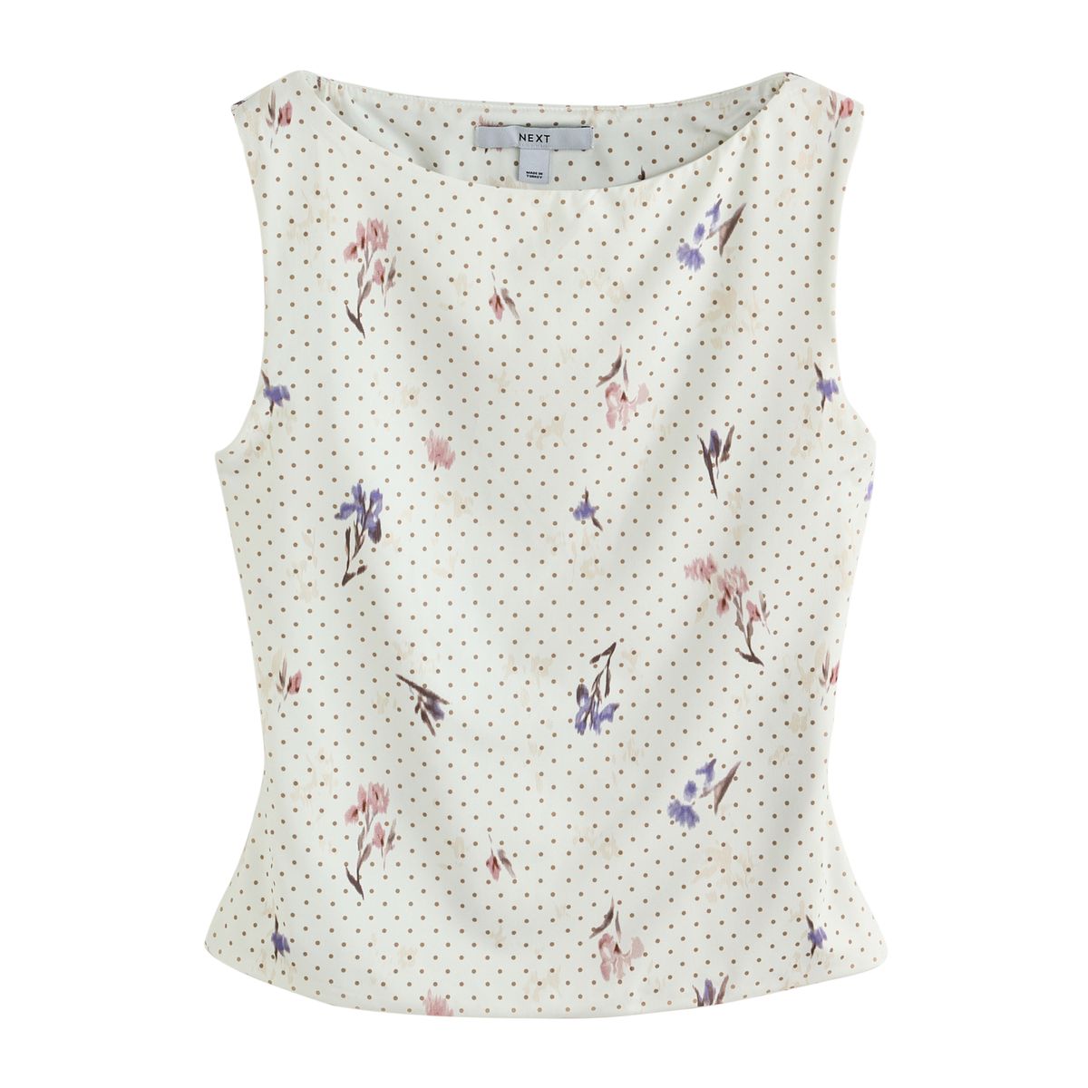 Top sans manches doux dos nu à nouer écru à pois floraux, NEXT