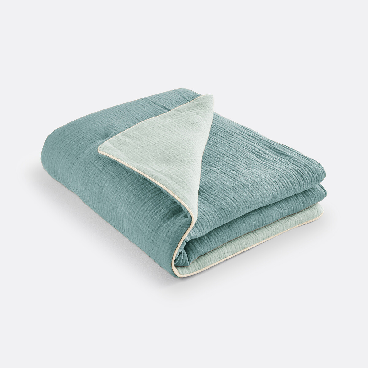 Manta bicolor para bebé, em gaze de algodão, Kumla verde-acinzentado/eucalípto, LA REDOUTE INTERIEURS