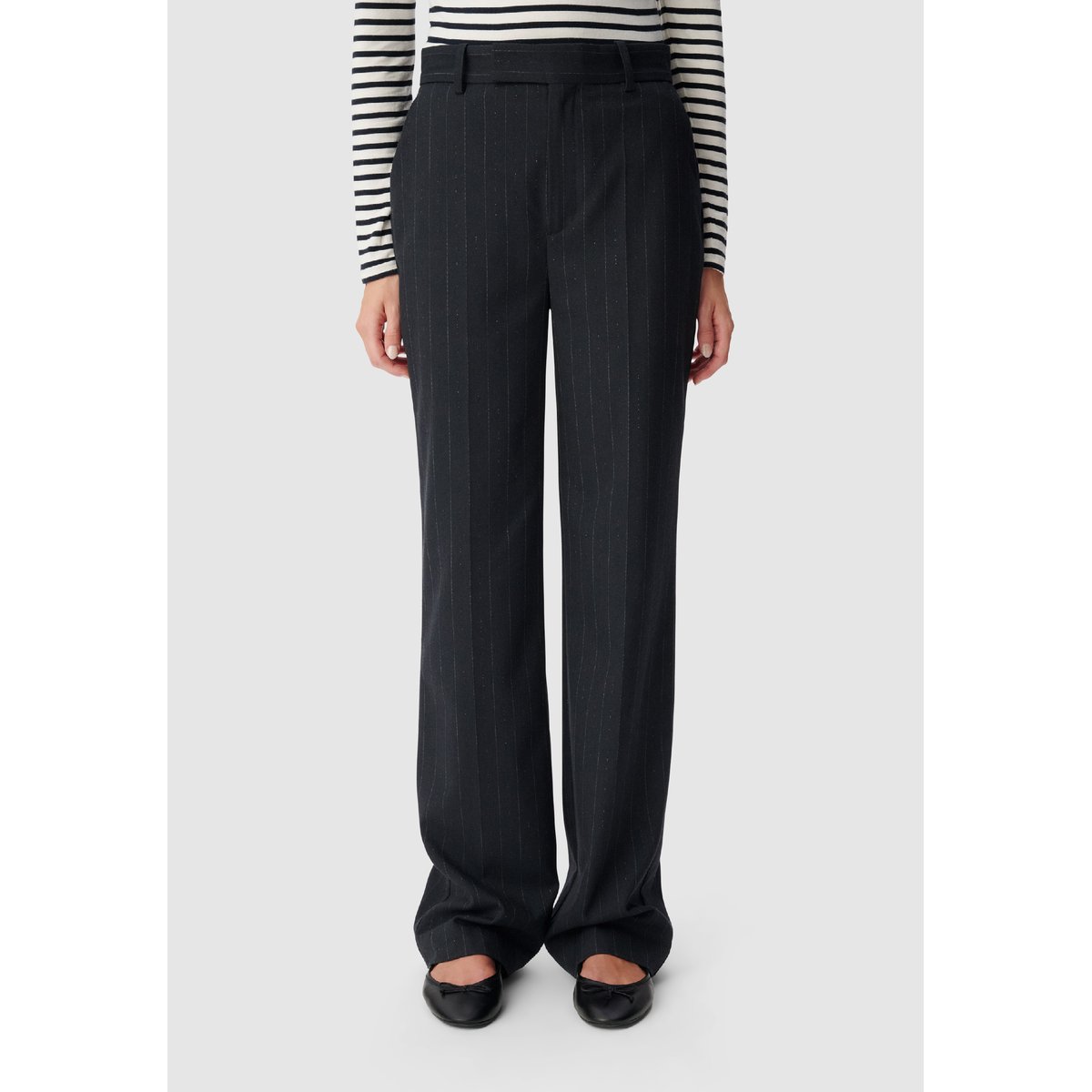 Pantalon de tailleur rayures fil textile bleu marine, IKKS