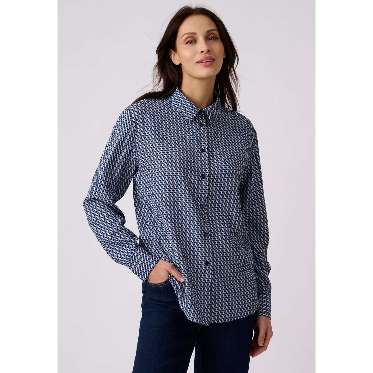 Chemisier imprimé graphique pure viscose bleu graphique, DAMART