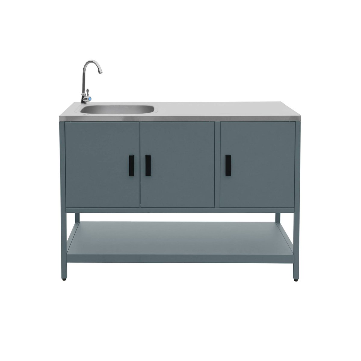 Cuisine d'extérieure 2 modules avec barbecue charbon de bois sur pieds, 2 étagères et thermomètre NAXOS BARBECUE CHARBON + 1 MODULE noir, SWEEEK